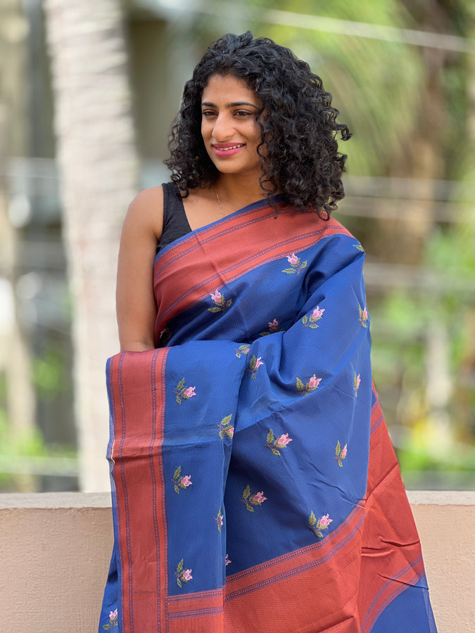 Embroiderd Manipuri Check Saree With Banarasi Border| RR166