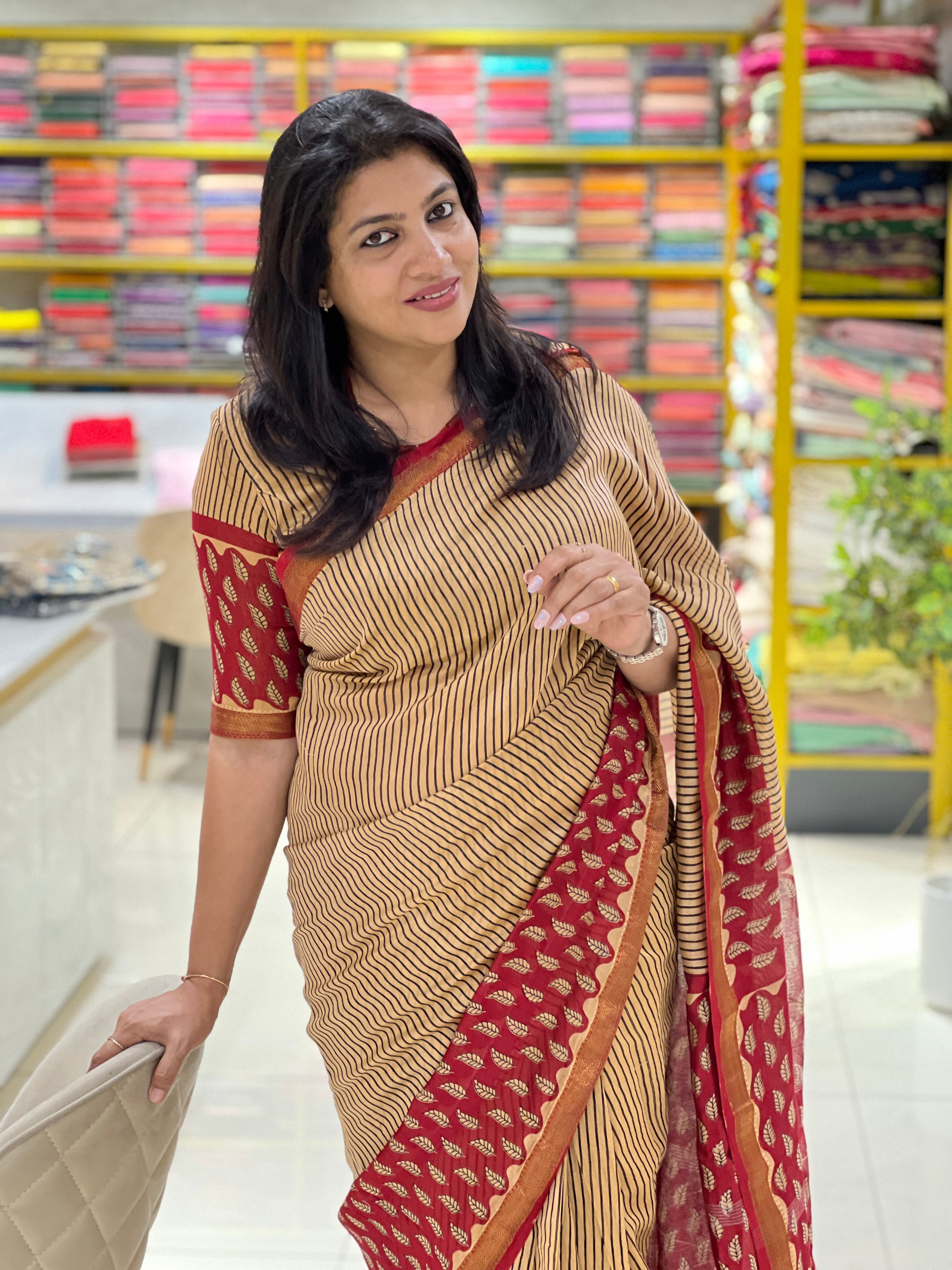 Stripes Printed Chanderi Saree | VFC584