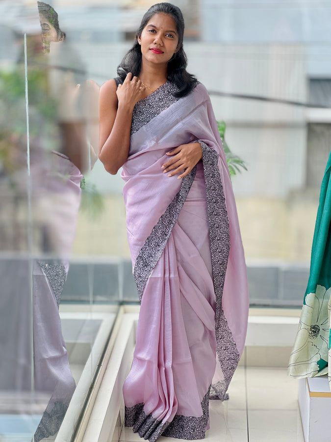 Machine Embroidery Border Detailed Viscose Organza Saree | BLD1070
