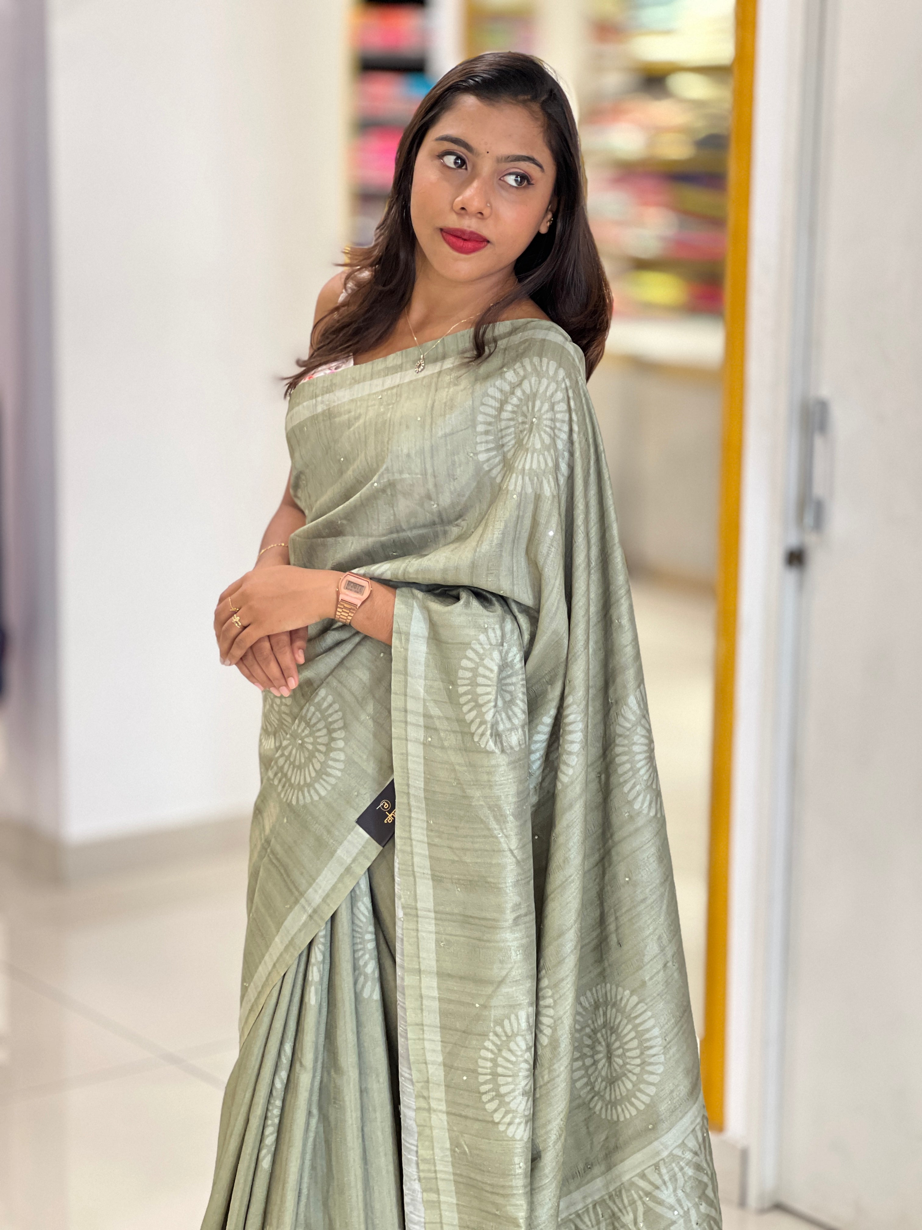 Floral Printed Semi Tussar Saree | SSN374