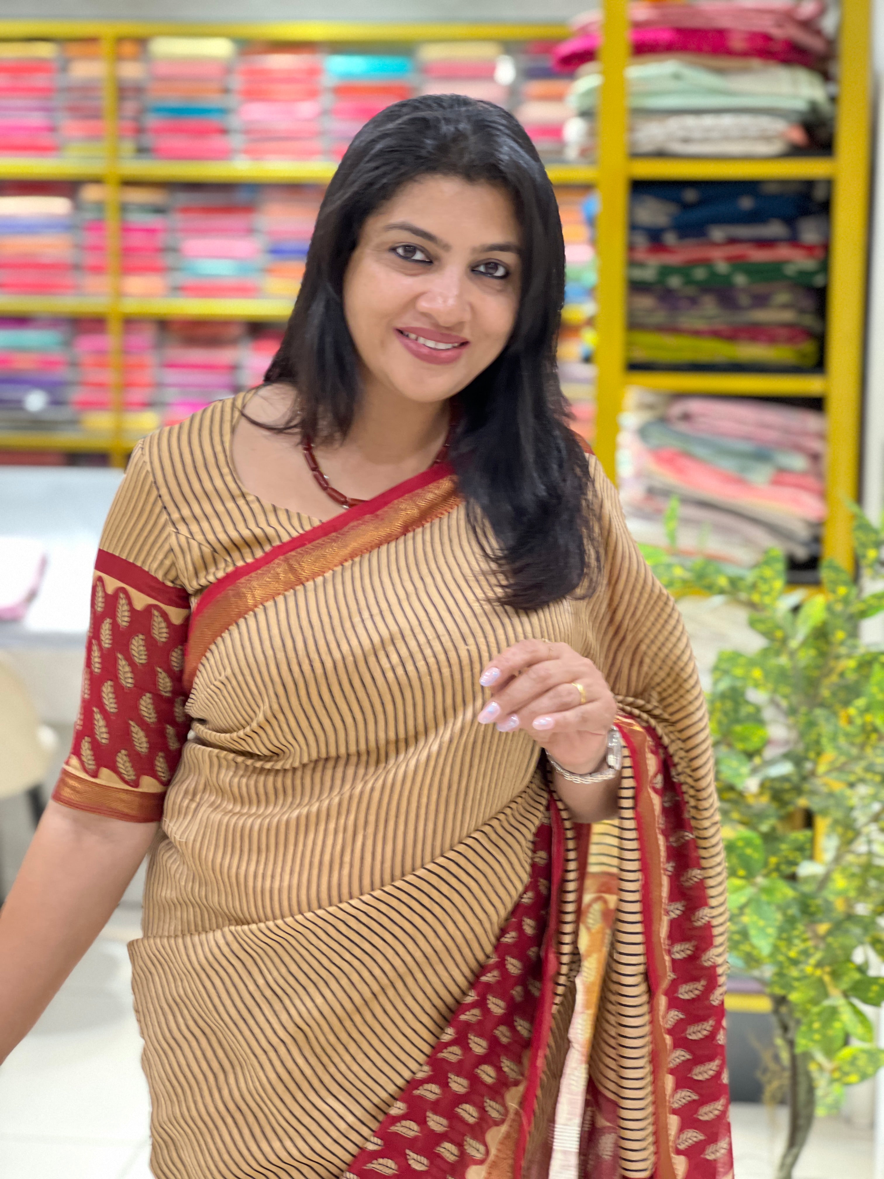 Stripes Printed Chanderi Saree | VFC584