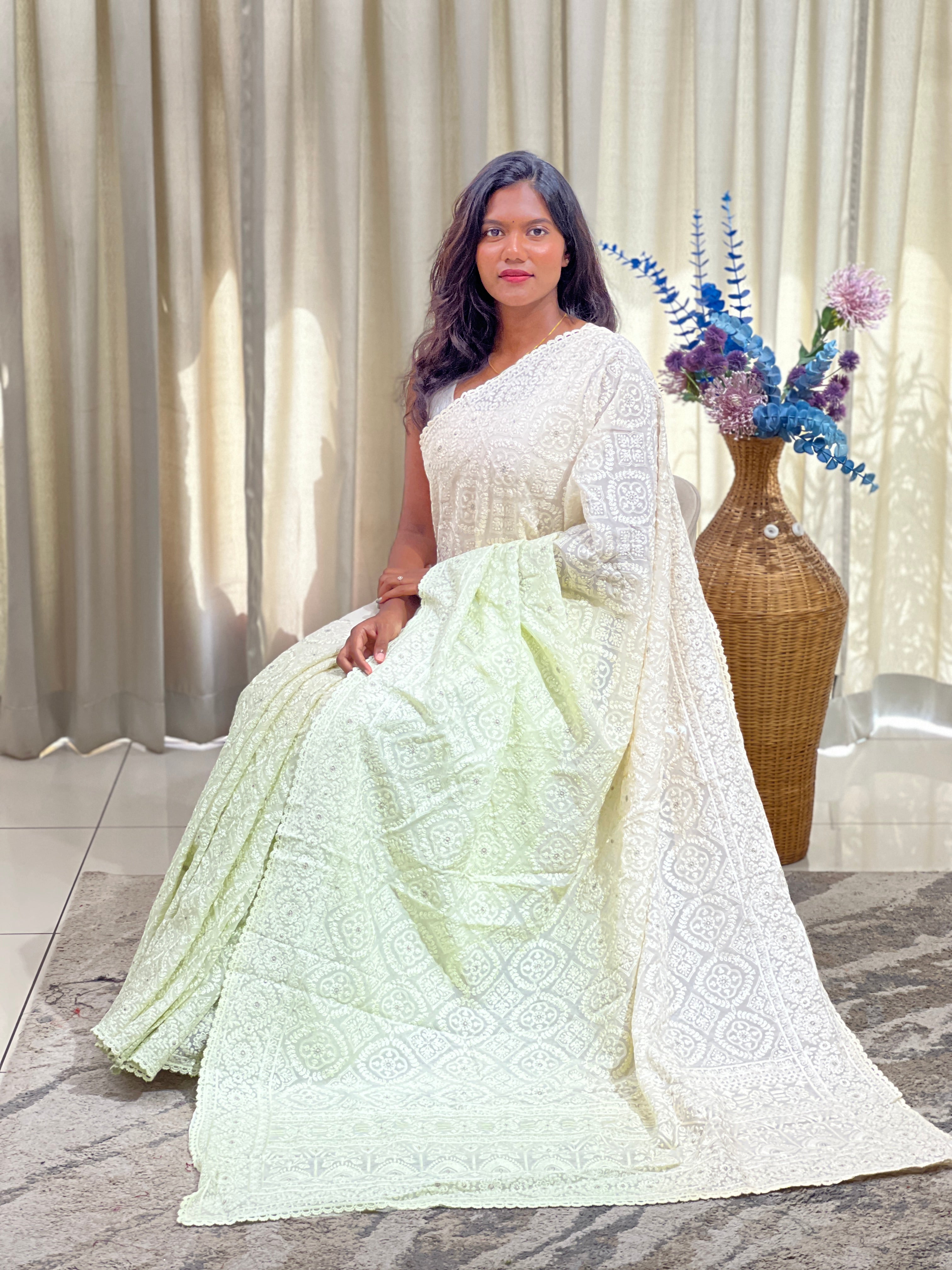 Lucknowi Embroidered Organza Saree | MM655