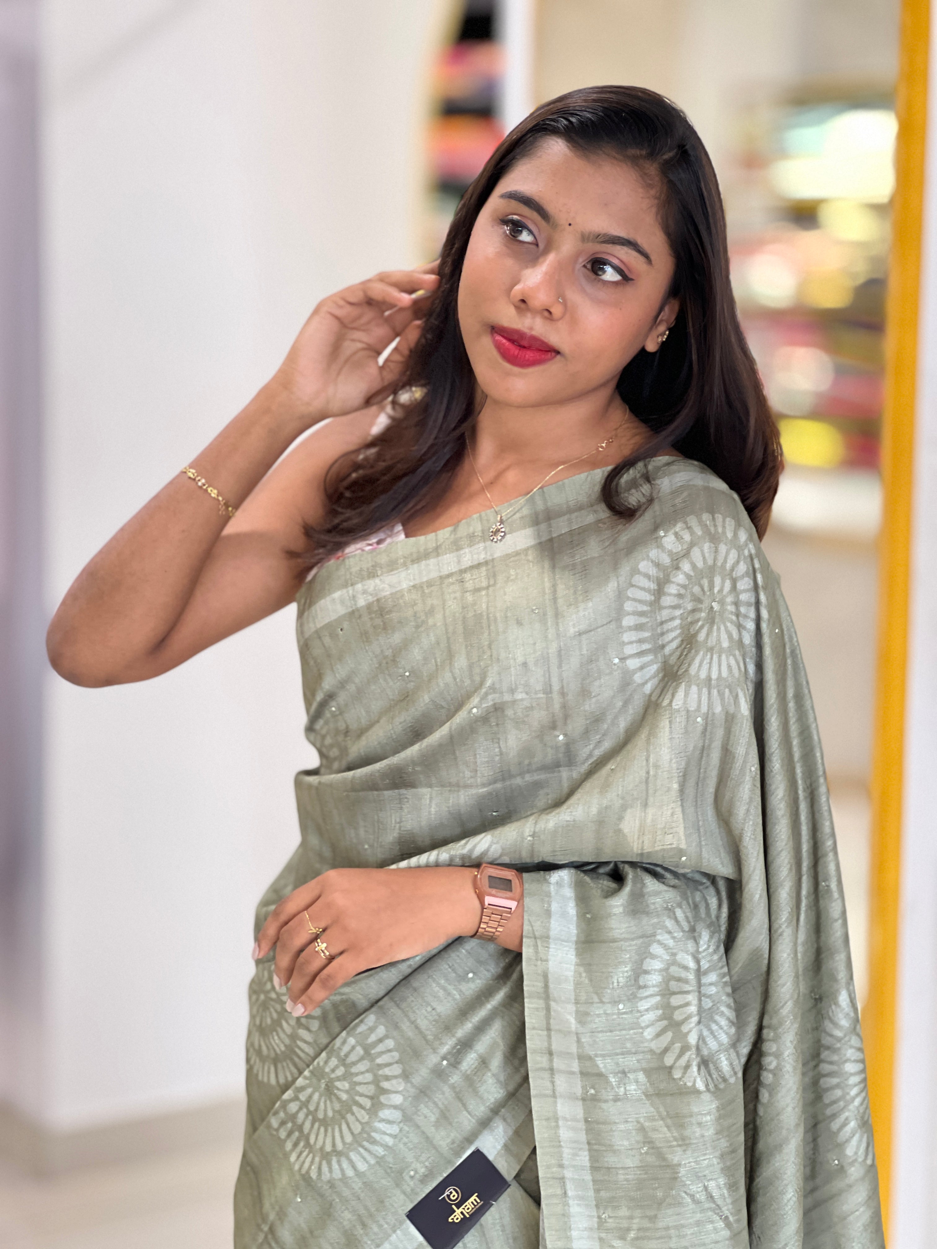 Floral Printed Semi Tussar Saree | SSN374