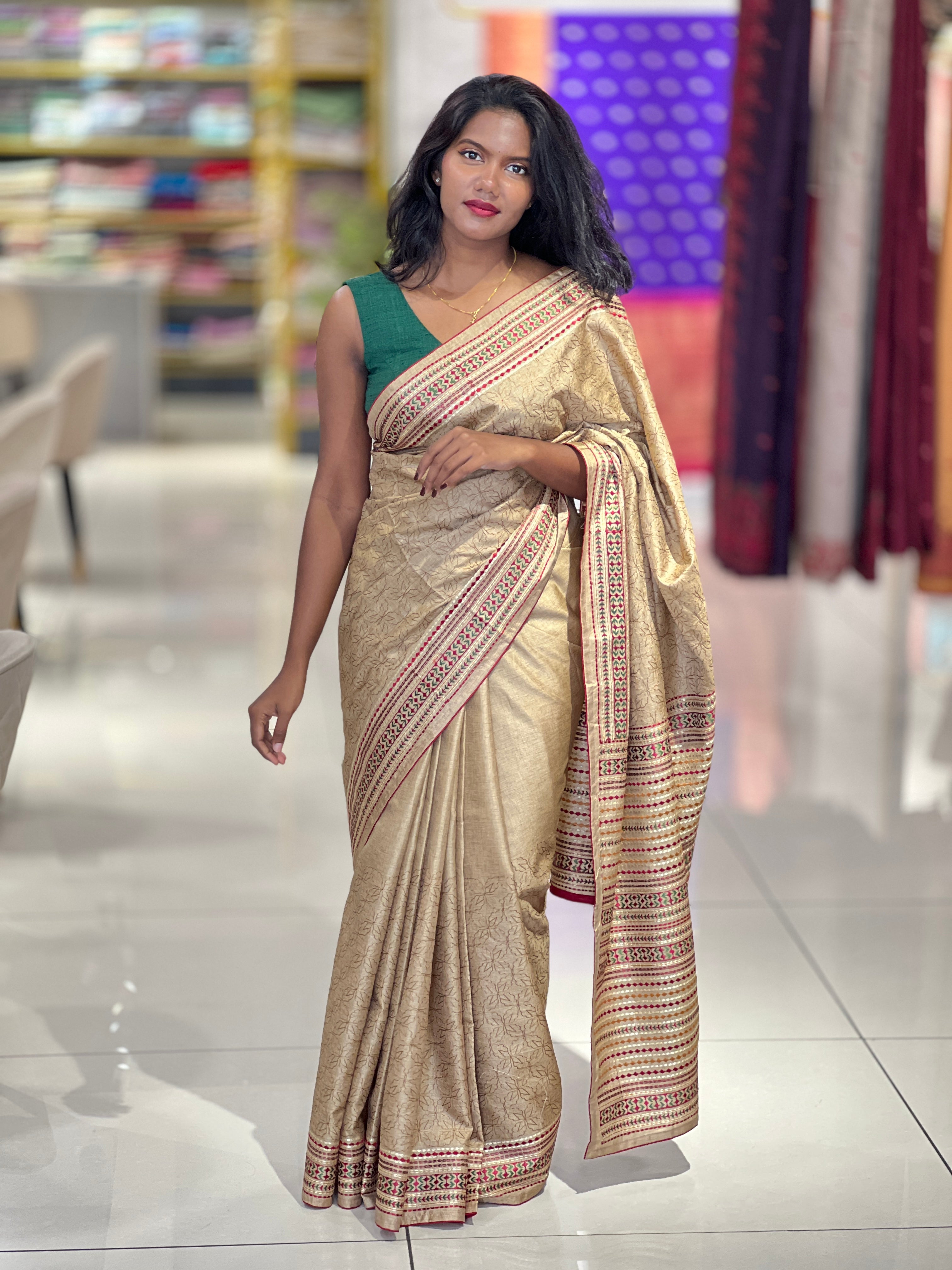 Machine Embroidery Detailed Semi Silk Saree  | SUN463
