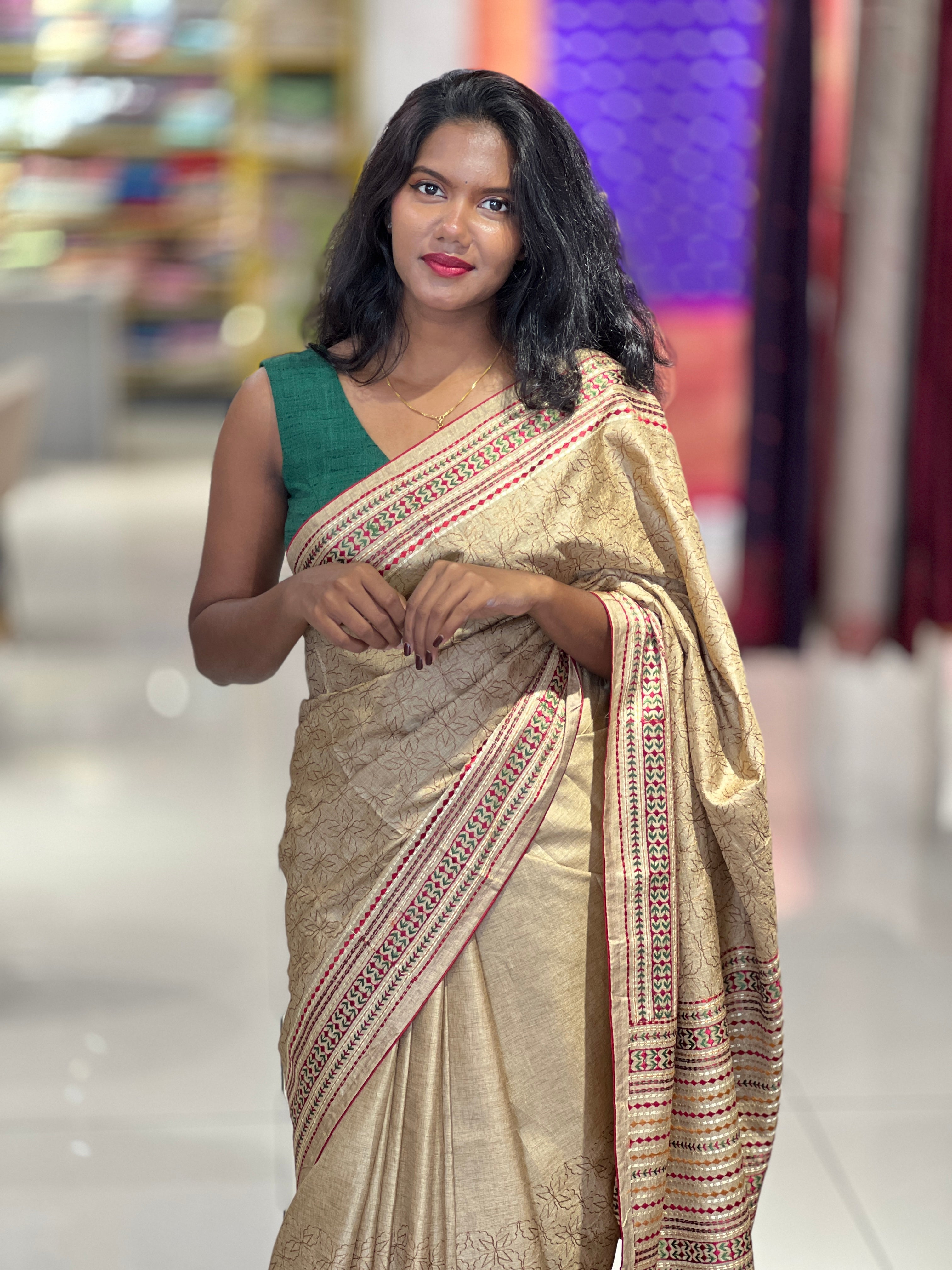Machine Embroidery Detailed Semi Silk Saree  | SUN463