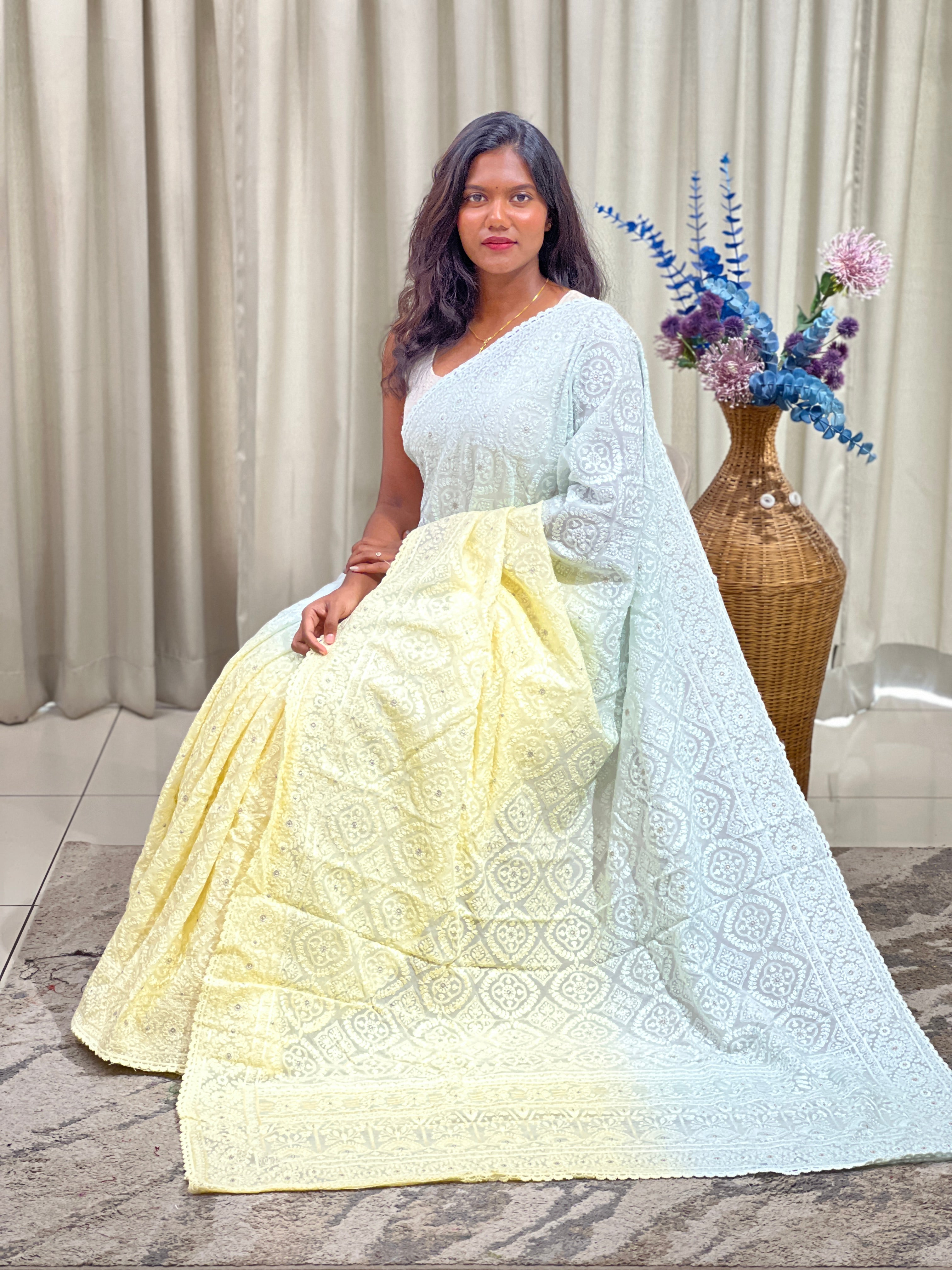 Lucknowi Embroidered Organza Saree | MM653