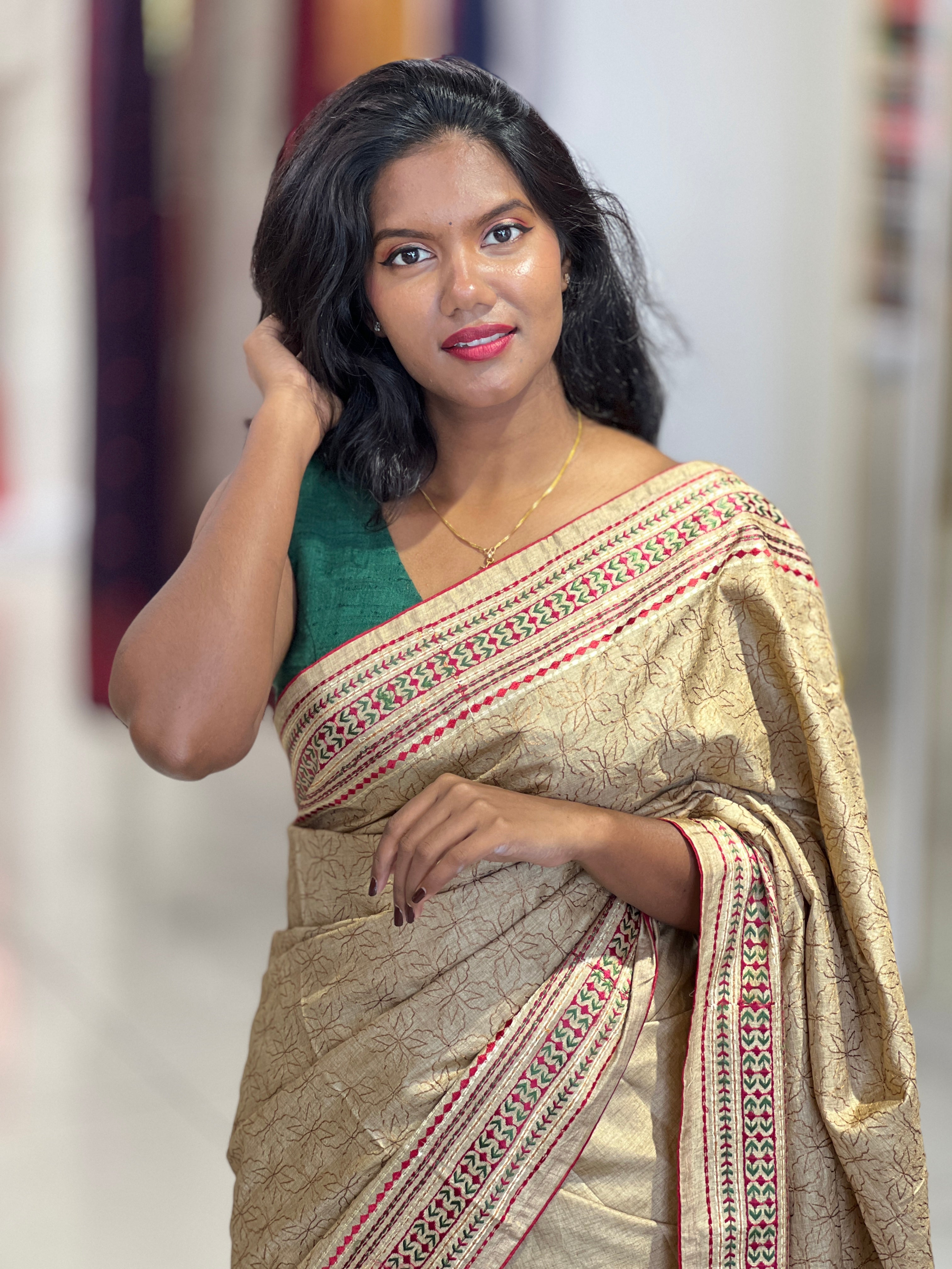 Machine Embroidery Detailed Semi Silk Saree  | SUN463