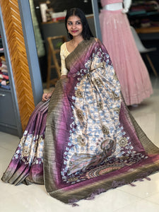 Kalamkari Design Geecha Tussar Finish Saree | KSD131