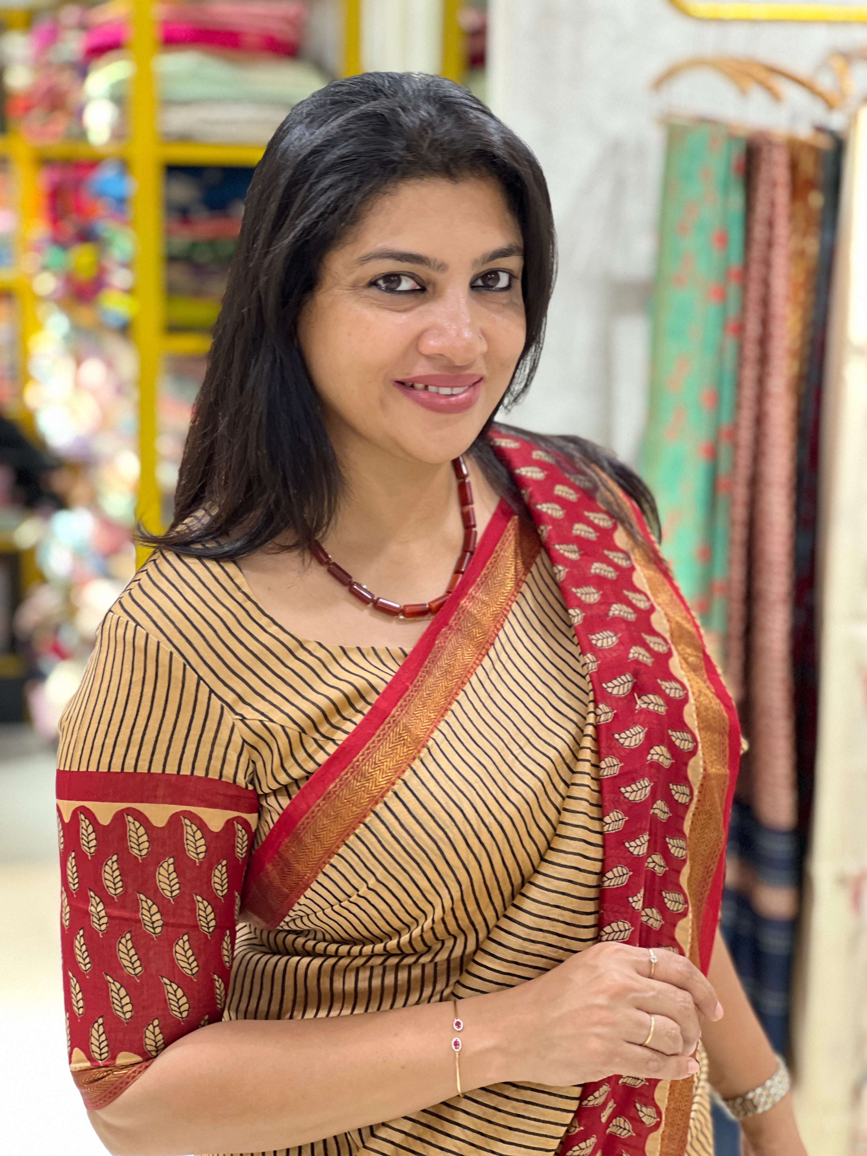 Stripes Printed Chanderi Saree | VFC584
