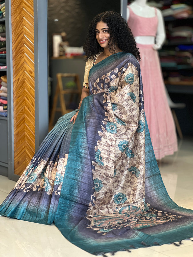 Kalamkari Design Geecha Tussar Finish Saree | KSD131