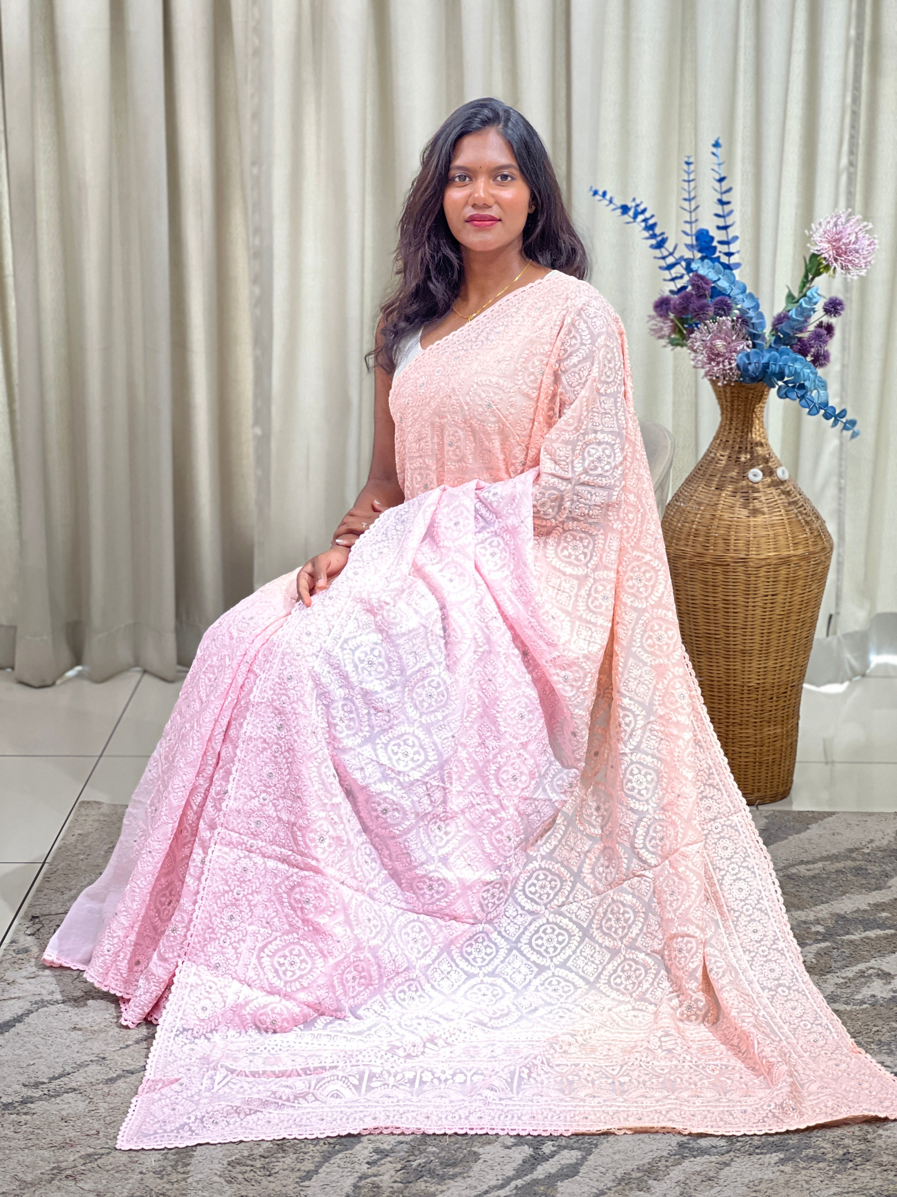 Lucknowi Embroidered Organza Saree | MM657