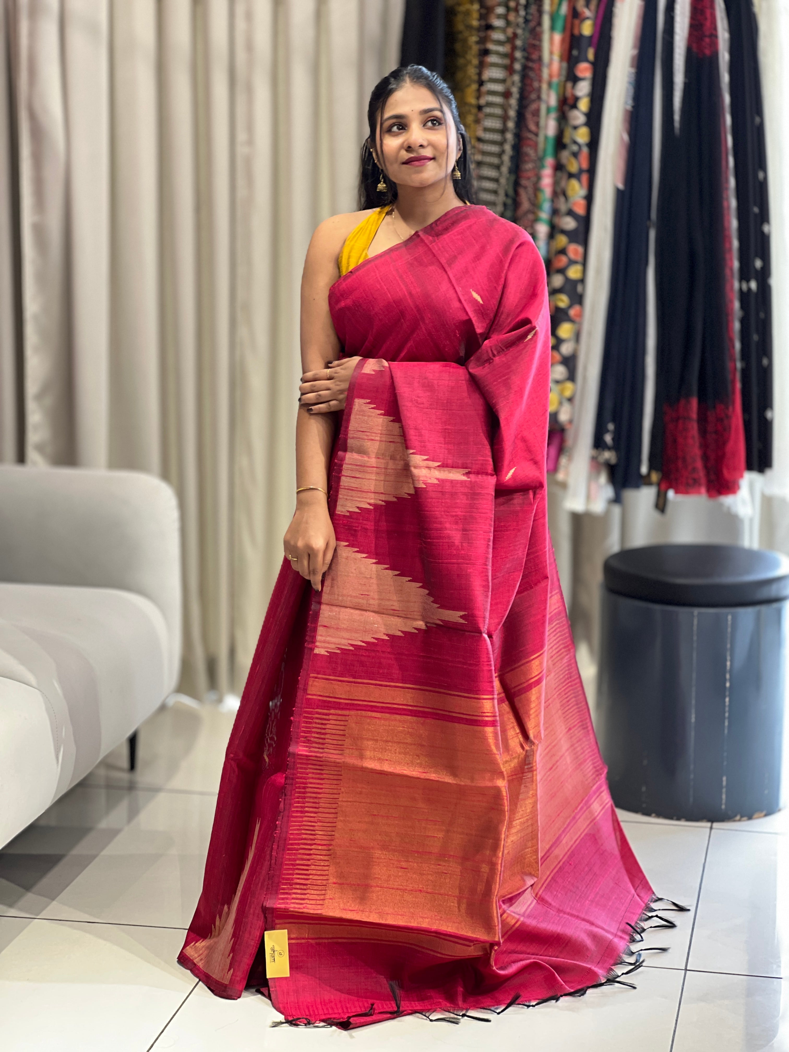 Traditional Temple Border Detailed Raw Silk Saree | HS1246