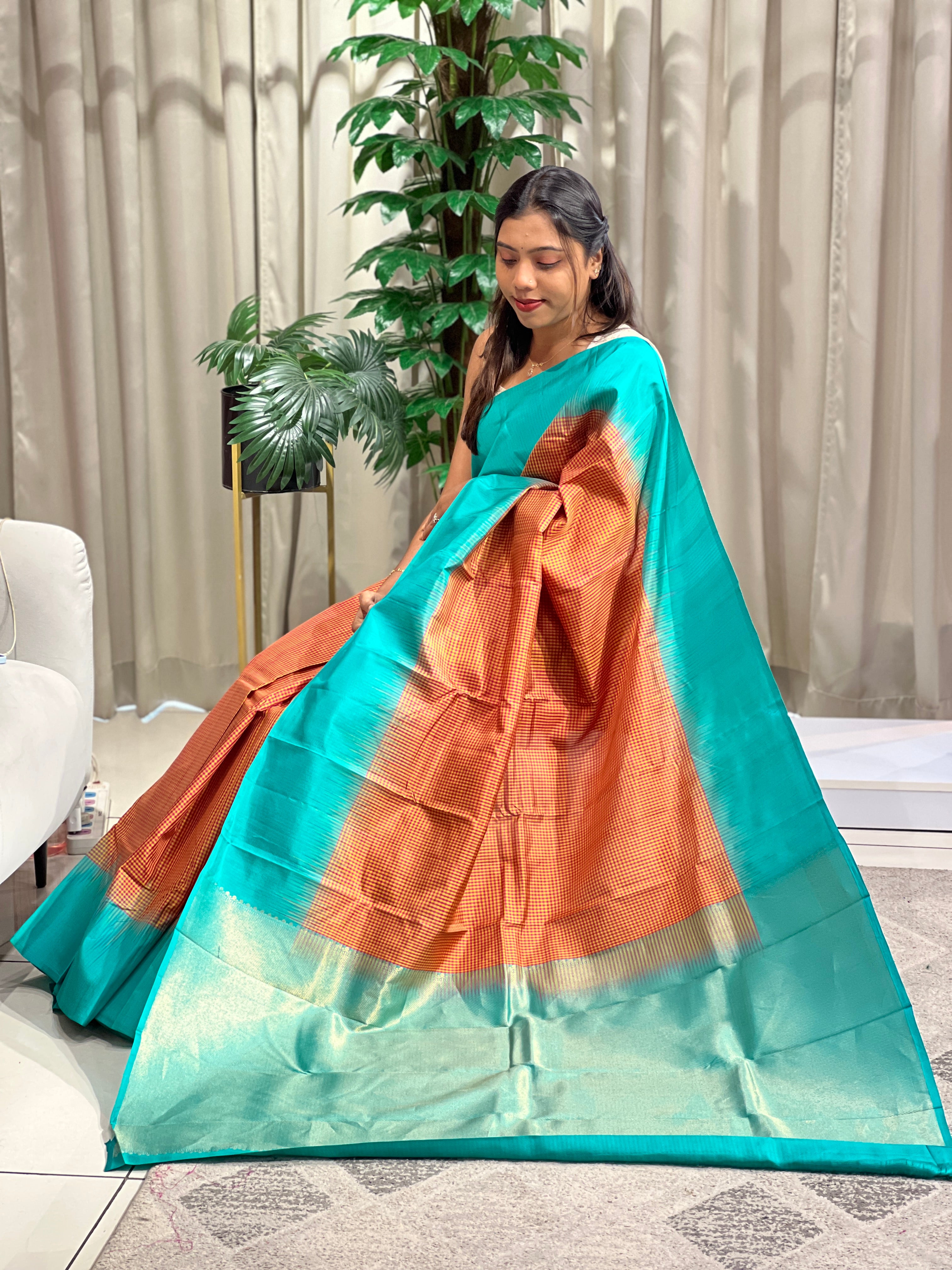Traditional Madras Check Pattern Soft Silk Saree | SMT111