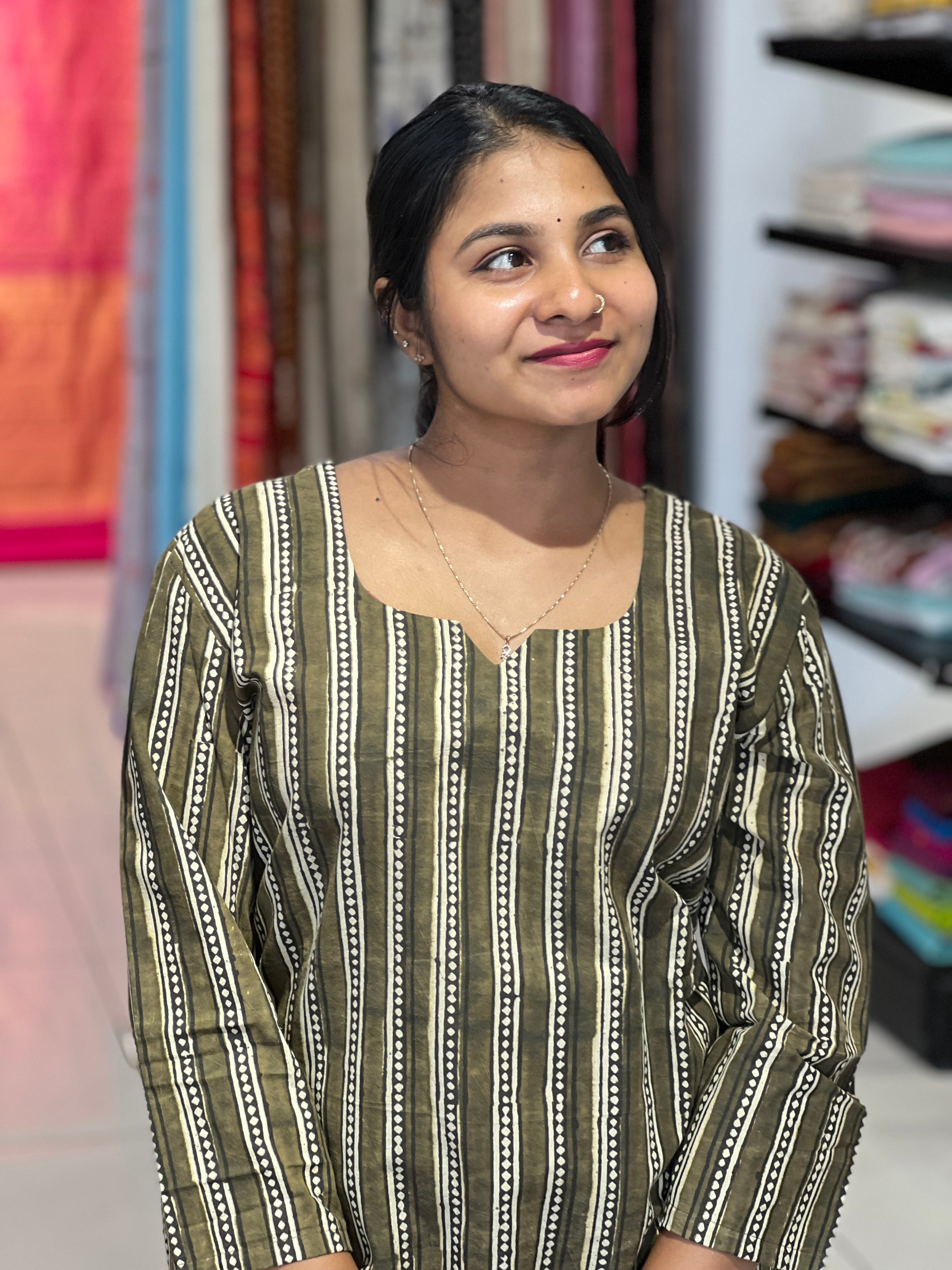 Stripe Print Patterned Cotton Kurta | DNT1079