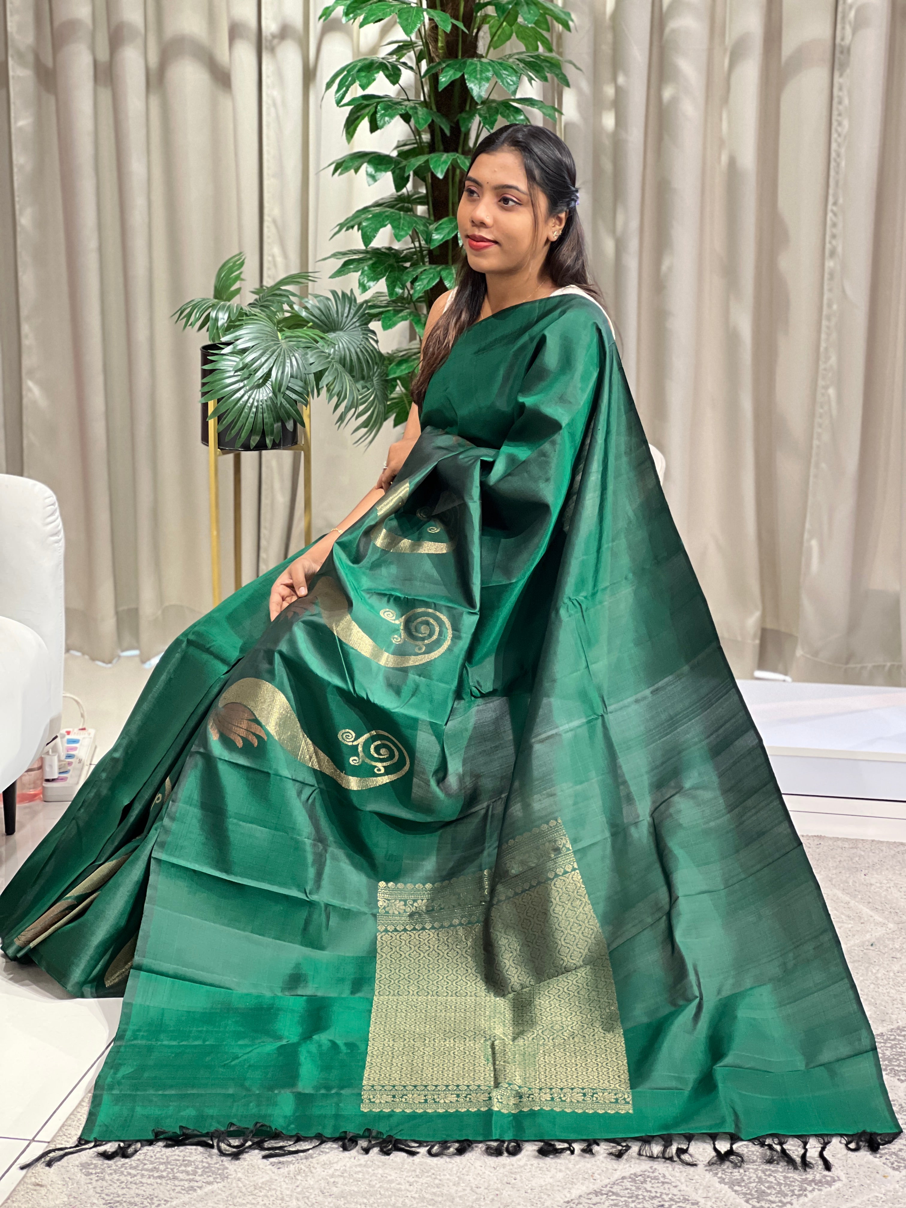Abstract Pattern Neem Zari Woven Kanchipuram Saree |  SMT116