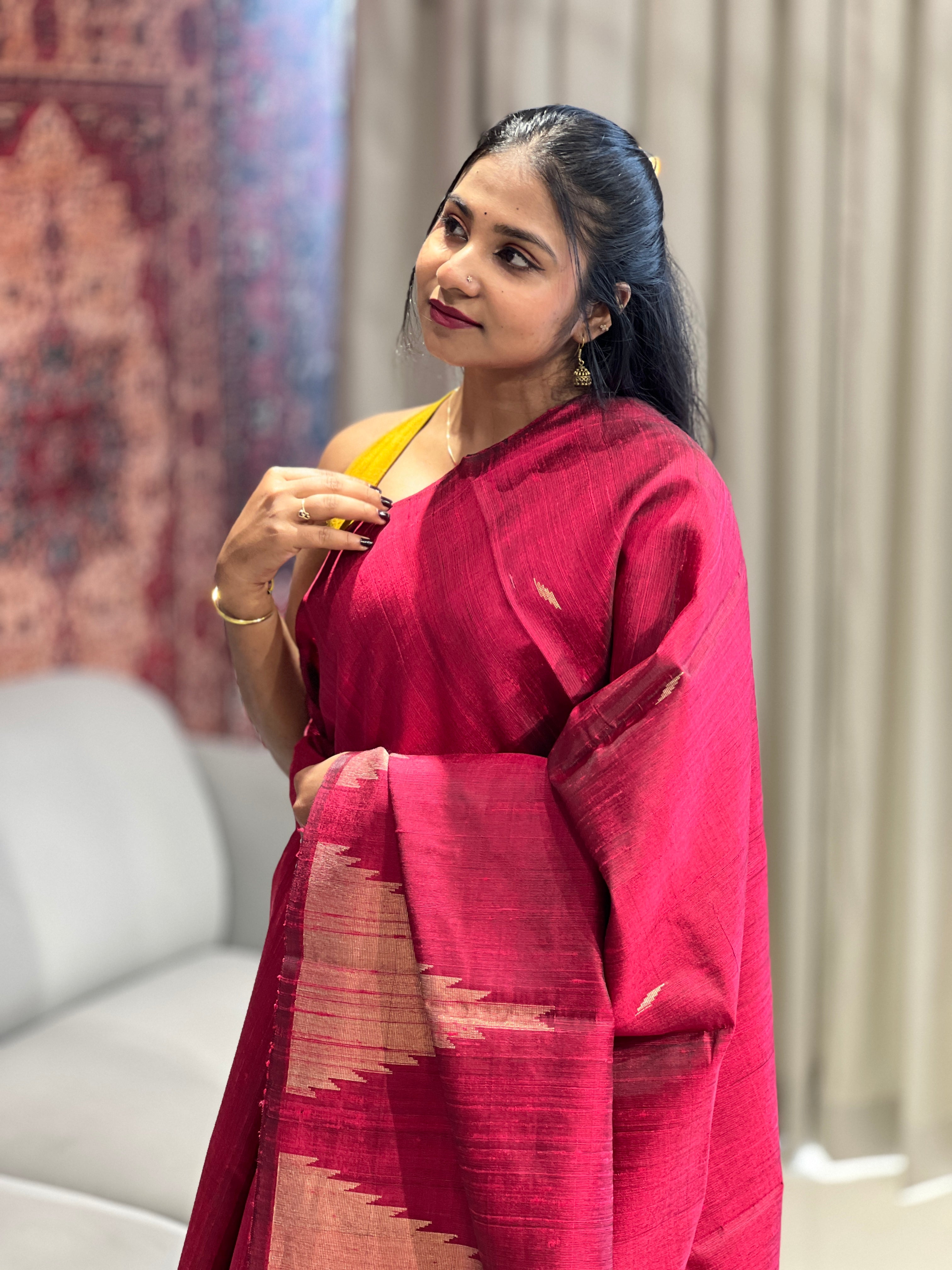 Traditional Temple Border Detailed Raw Silk Saree | HS1246