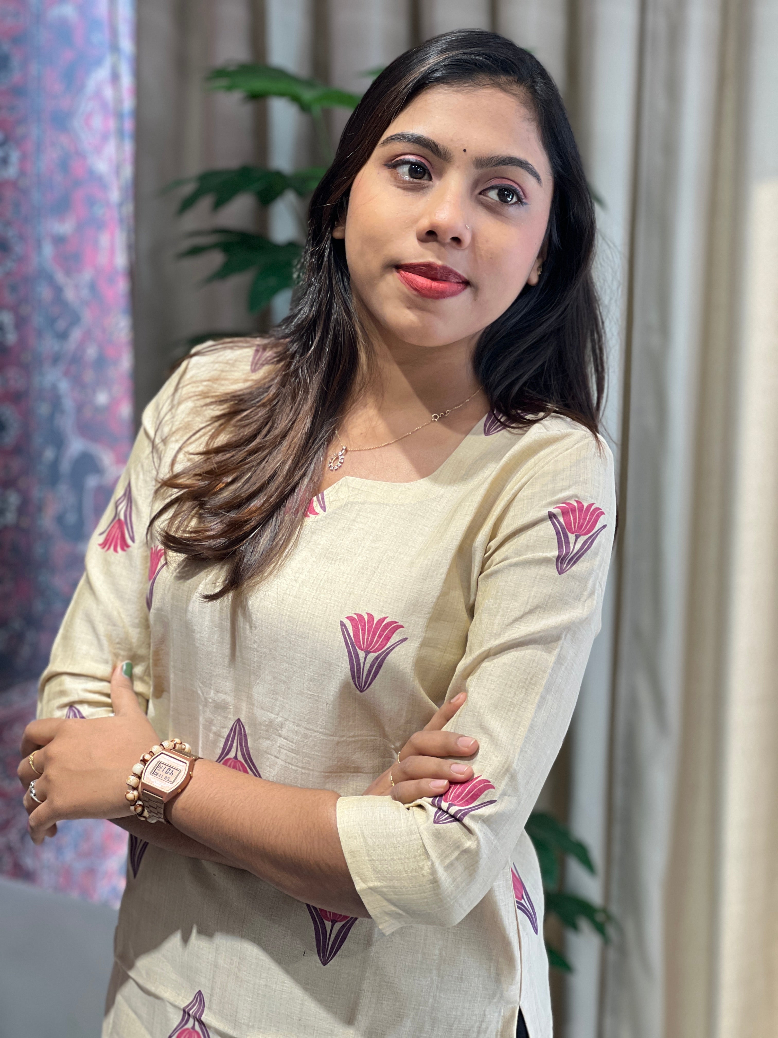 Floral Floral Printed Chanderi Kurta | DNT1017