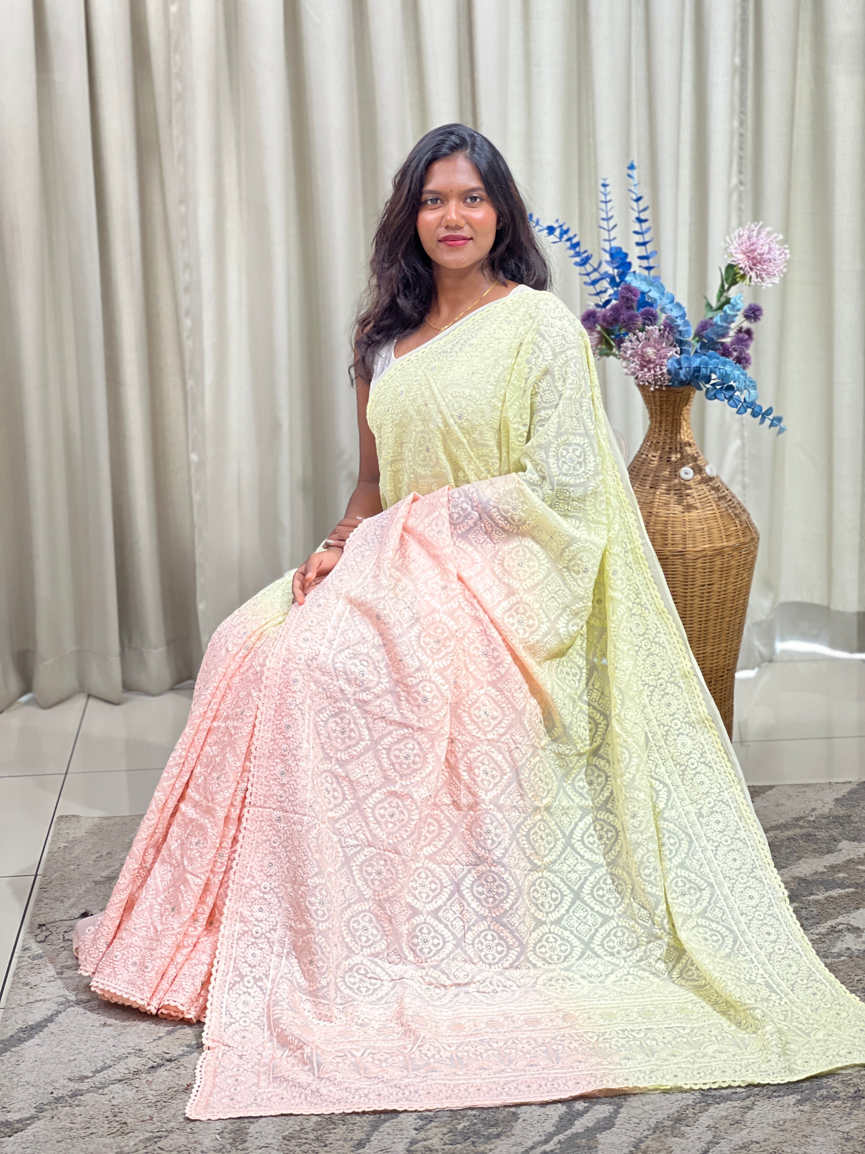 Lucknowi Embroidered Organza Saree | MM656