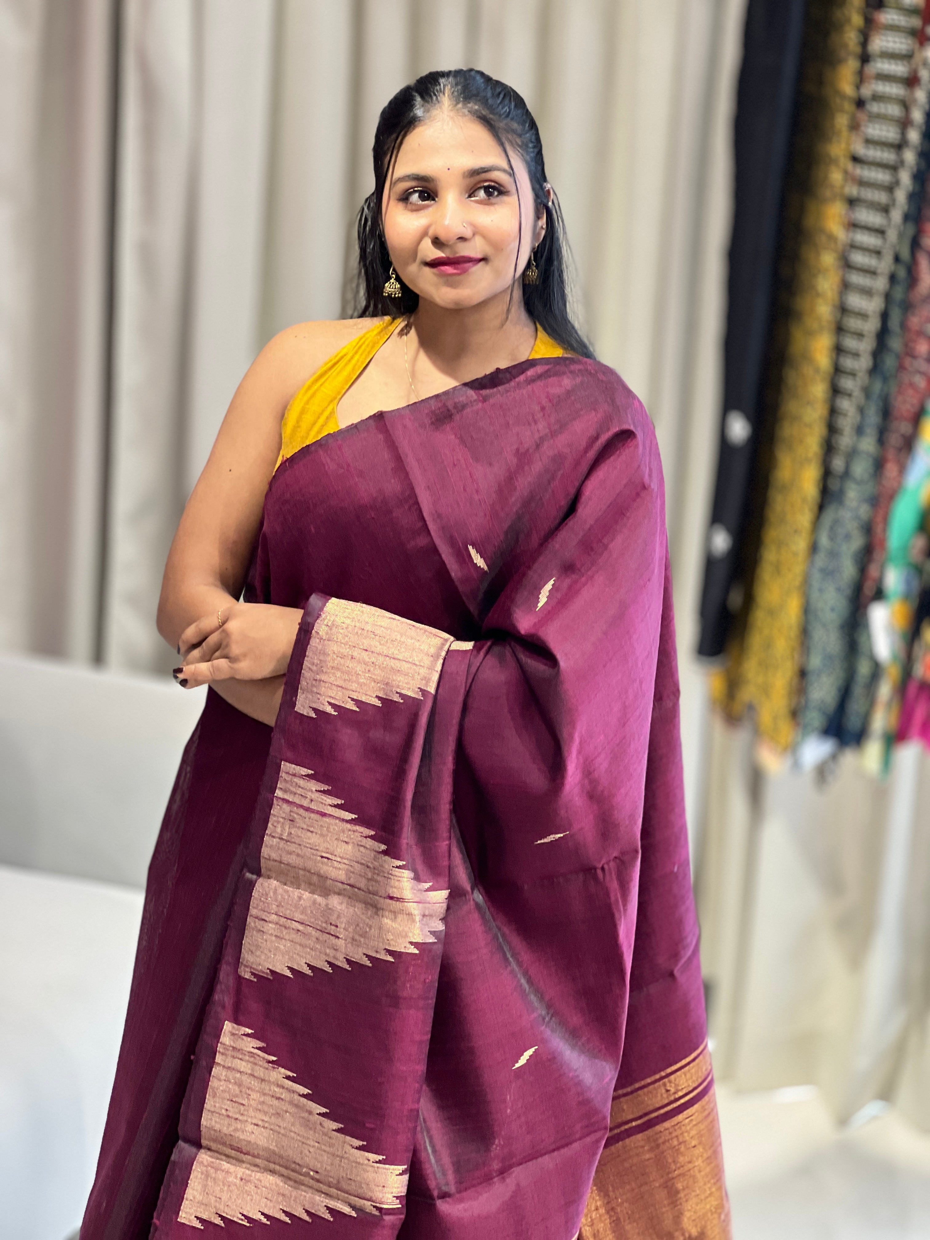 Traditional Temple Border Detailed Raw Silk Saree | HS1247
