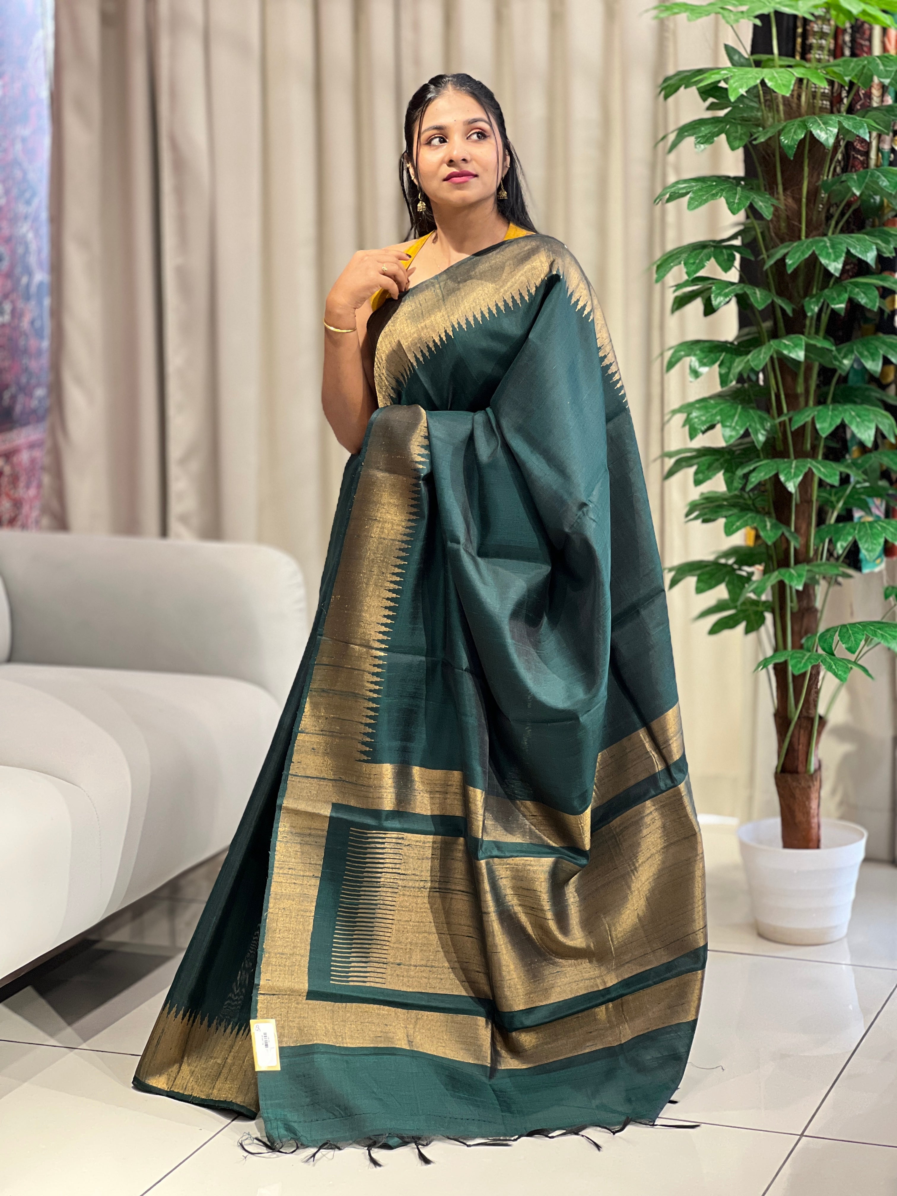 Traditional Temple Border Detailed Raw Silk Saree | HS1261