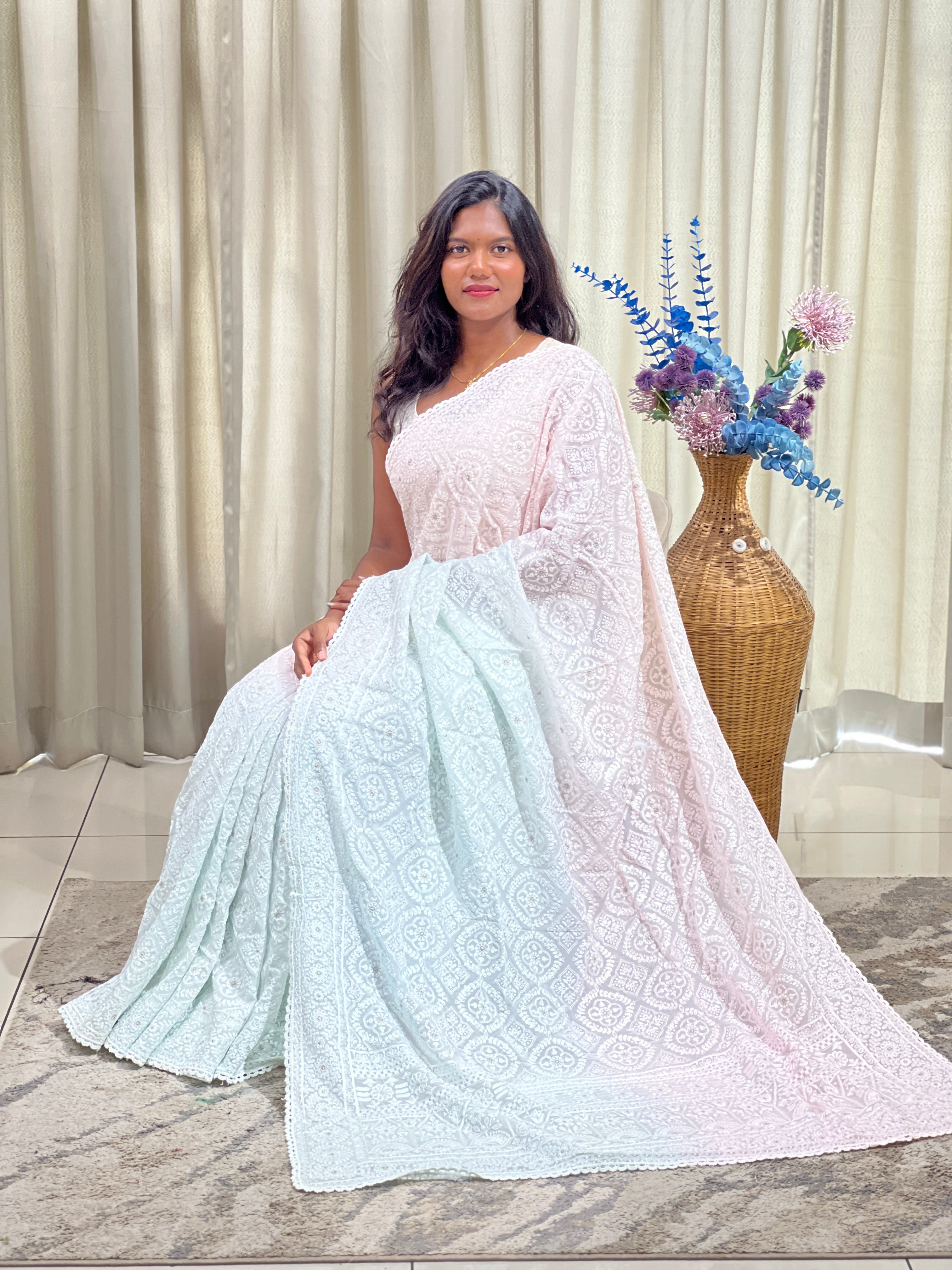 Lucknowi Embroidered Organza Saree | MM654