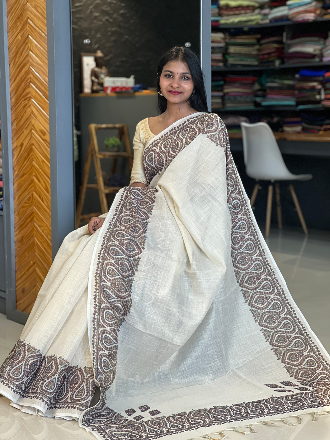 Printed Tissue Linen Saree | KSD111