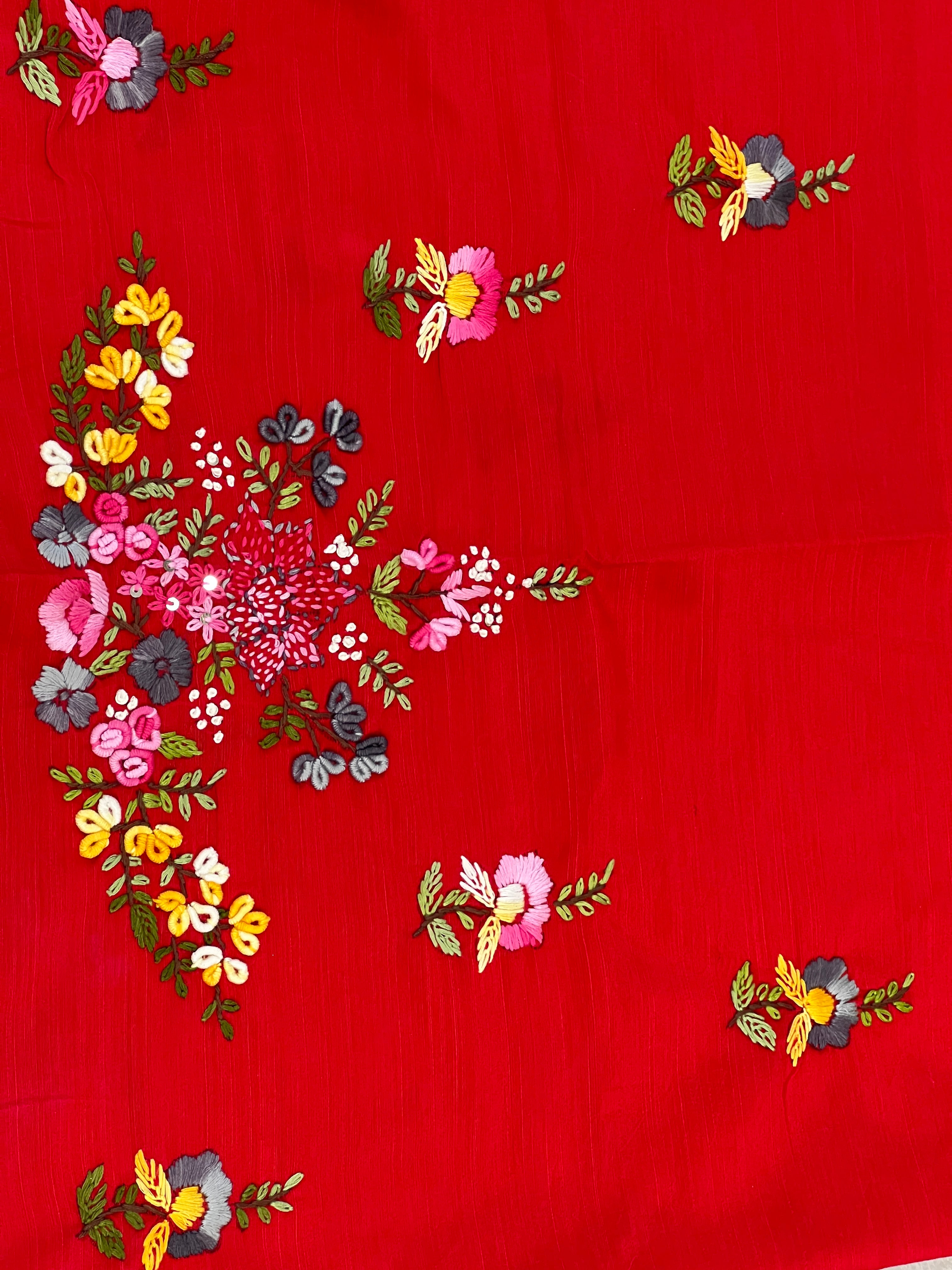 Floral Multicolour Hand Embroidery Detailed Cotton Silk Blouse Material | OS473