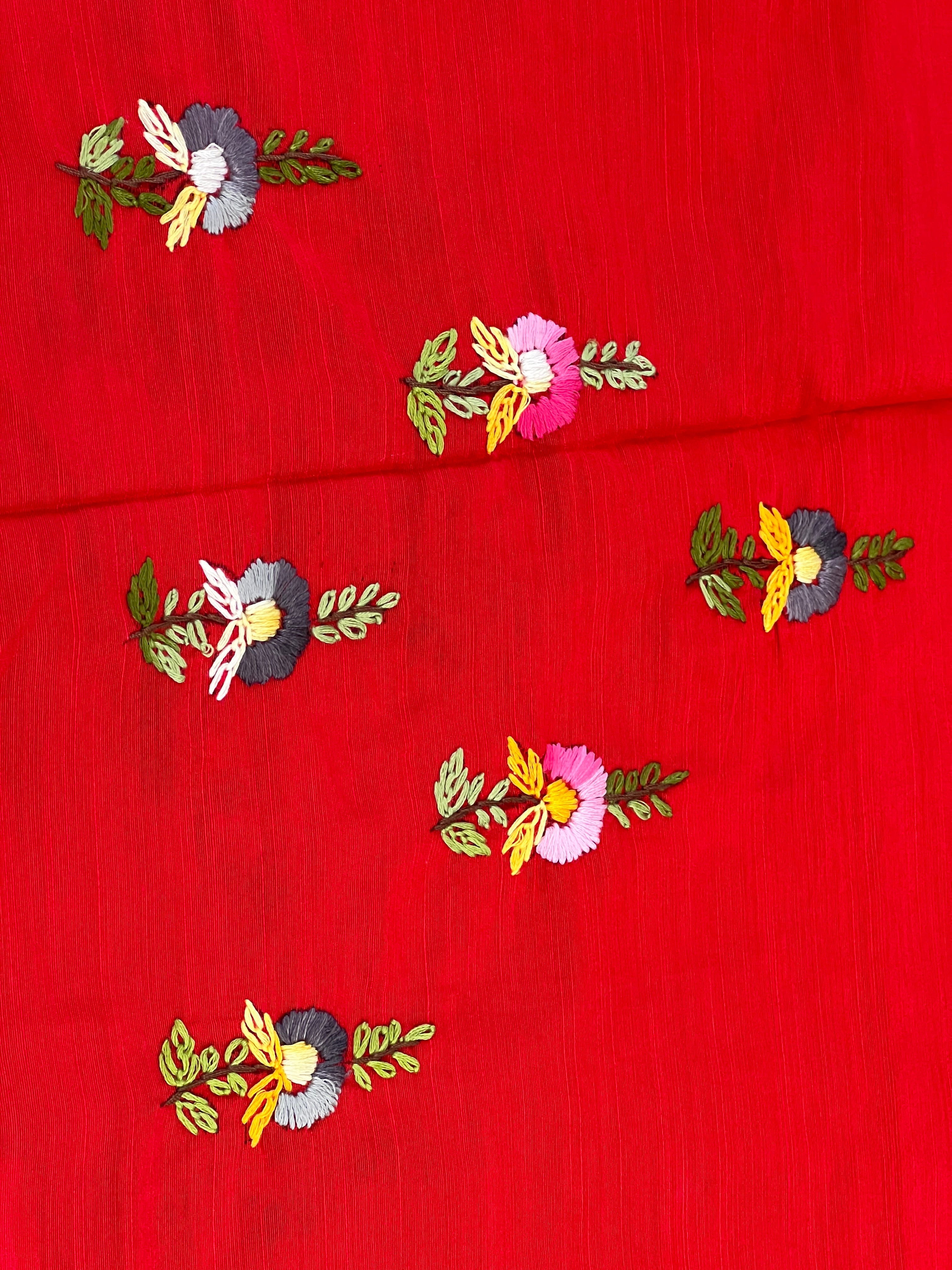 Floral Multicolour Hand Embroidery Detailed Cotton Silk Blouse Material | OS473