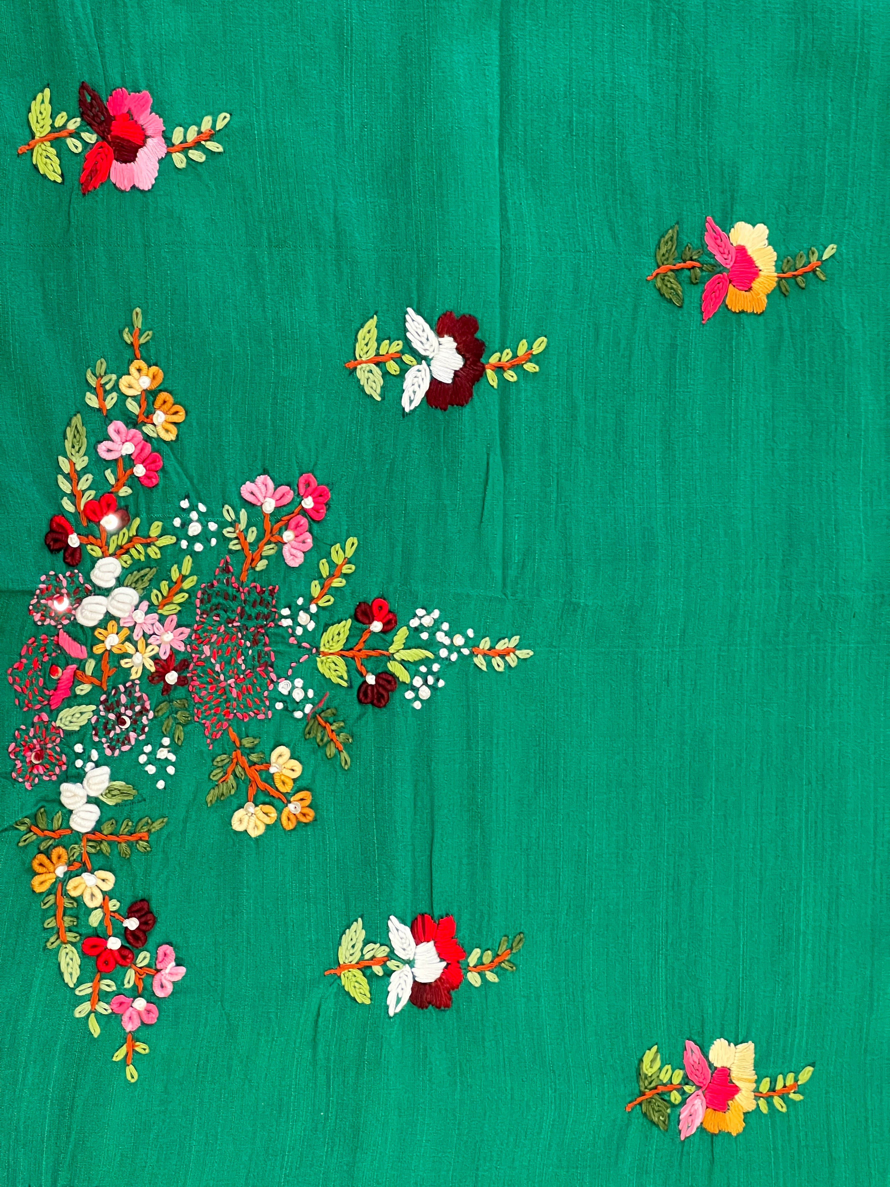 Floral Multicolour Hand Embroidery Detailed Cotton Silk Blouse Material | OS474