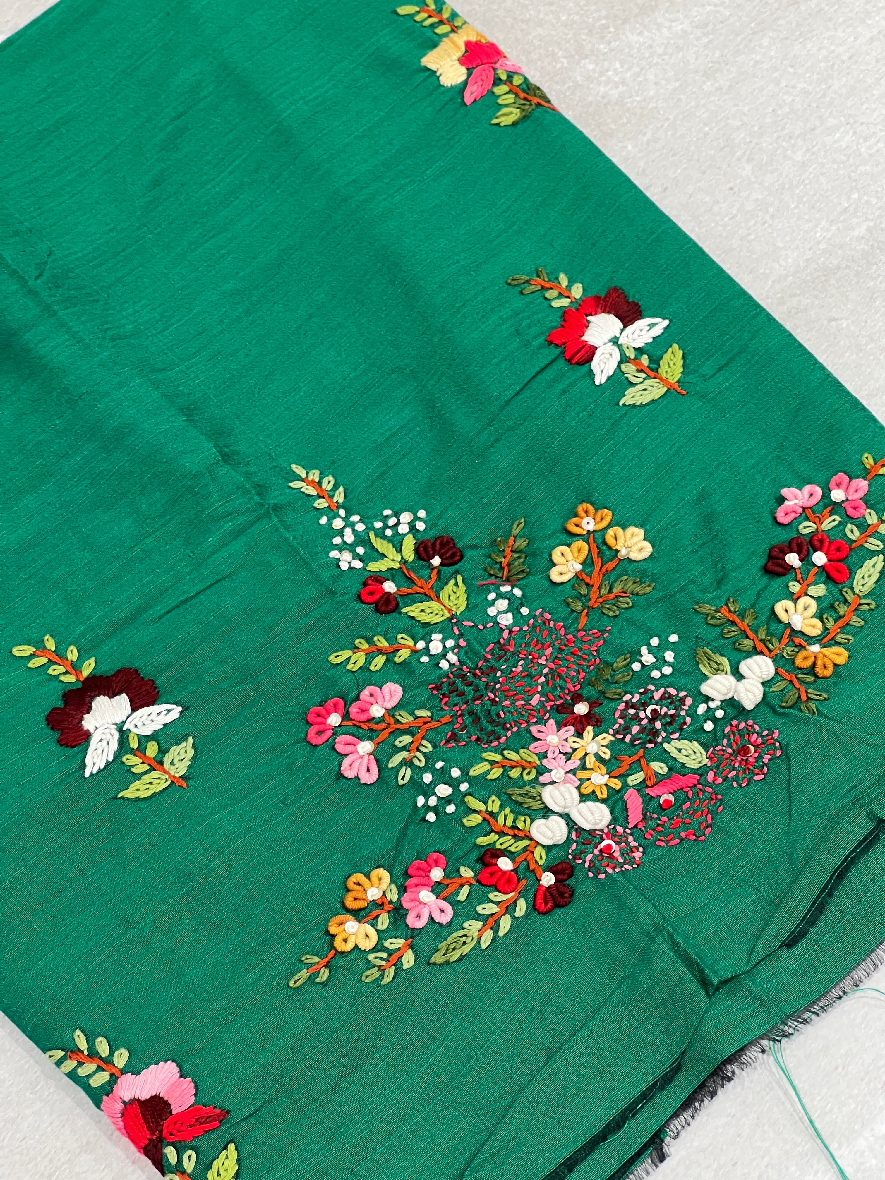 Floral Multicolour Hand Embroidery Detailed Cotton Silk Blouse Material | OS474