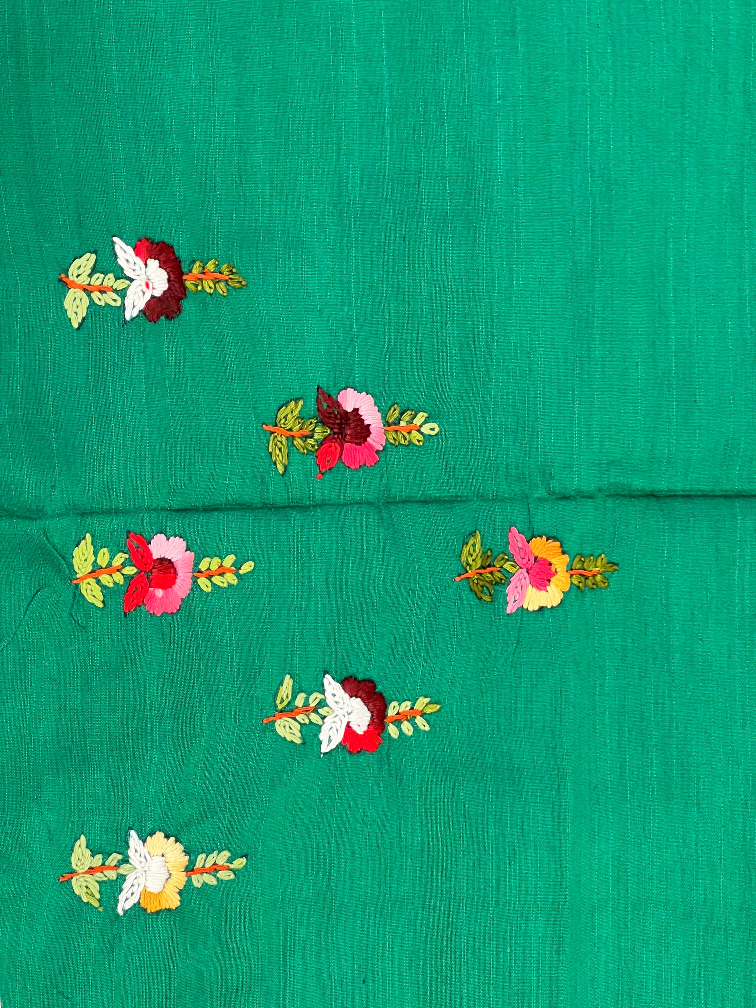 Floral Multicolour Hand Embroidery Detailed Cotton Silk Blouse Material | OS474