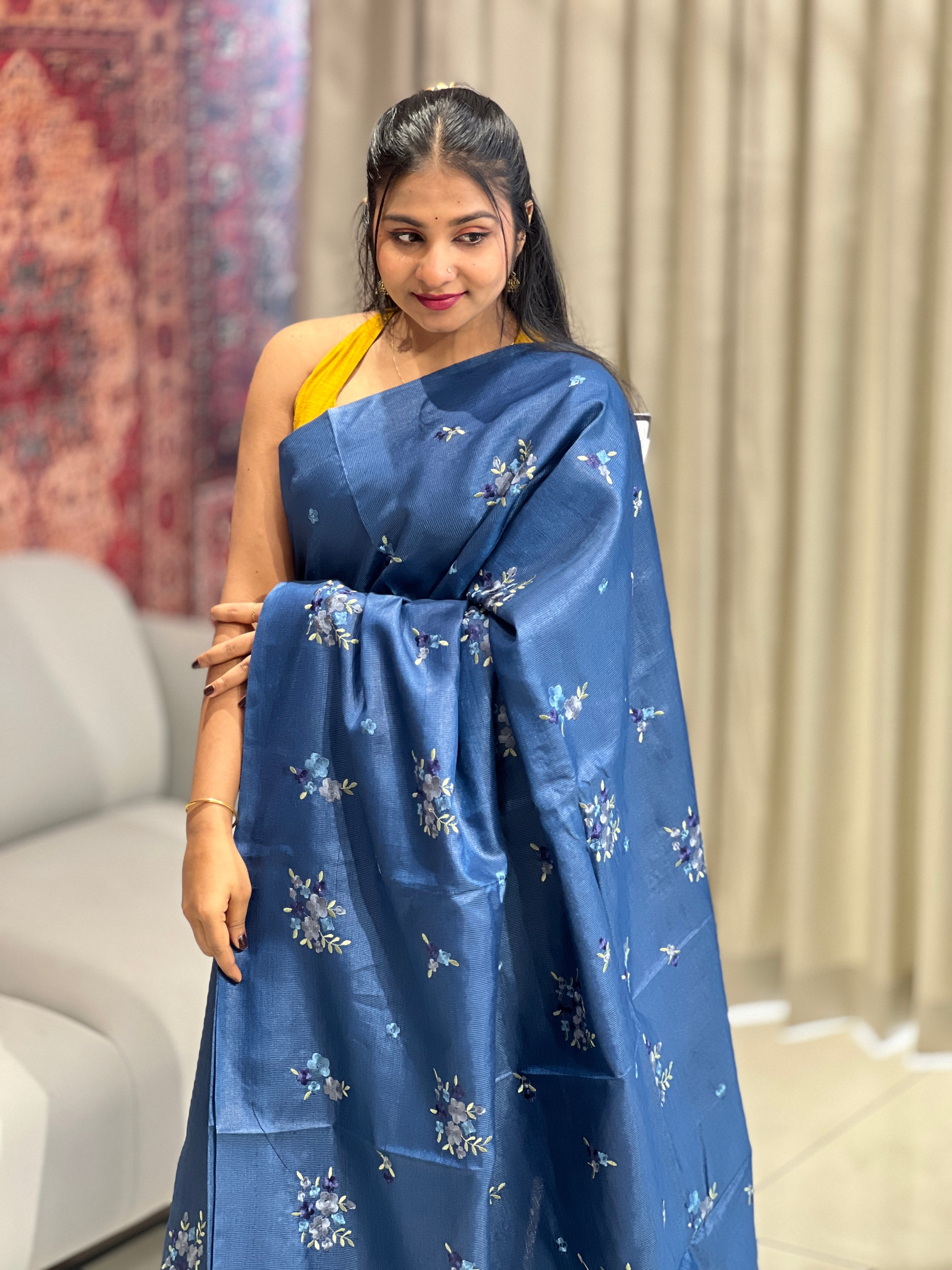 Floral Embroidery Detailed Tussar Saree | HS1299