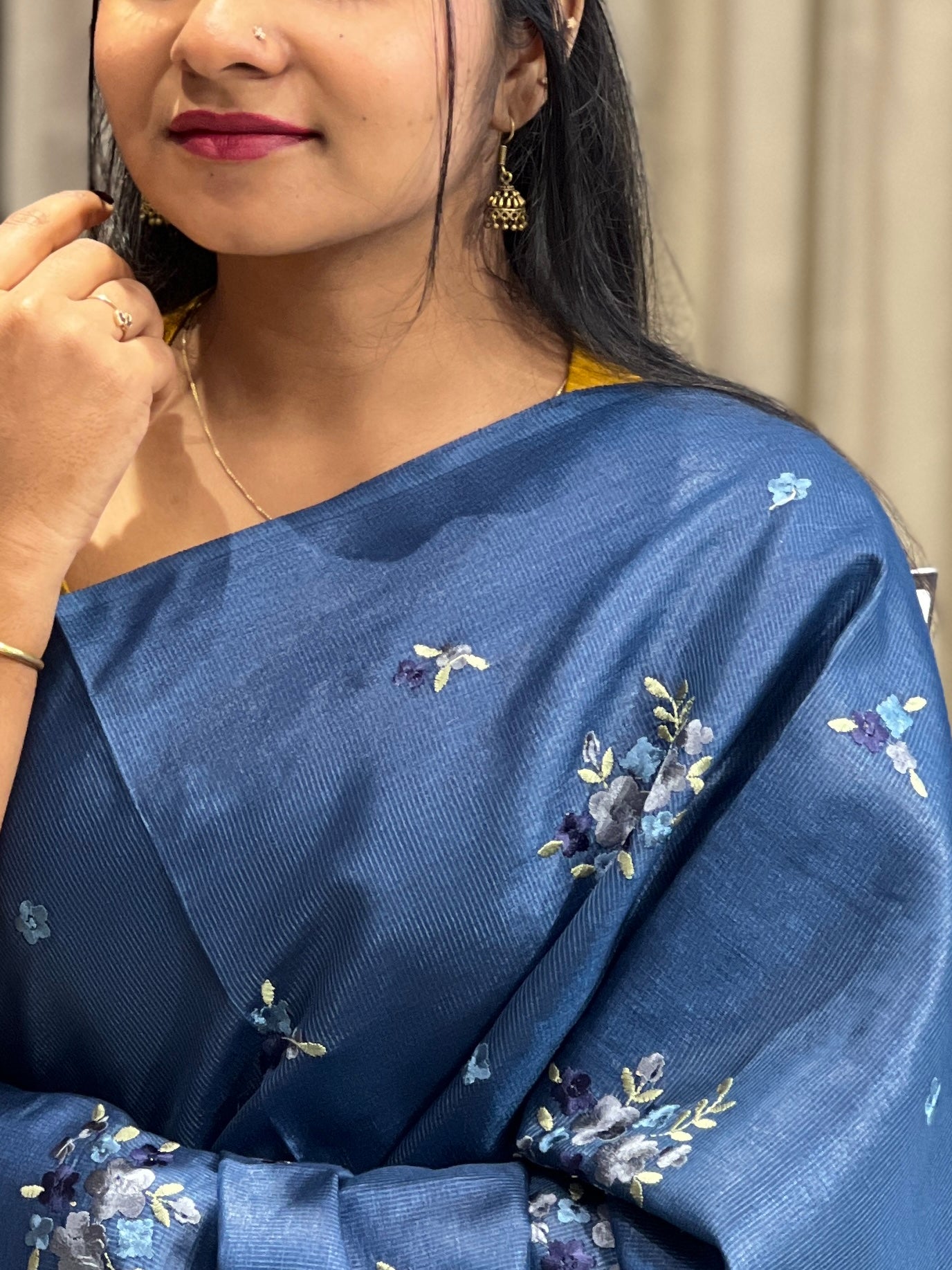 Floral Embroidery Detailed Tussar Saree | HS1299