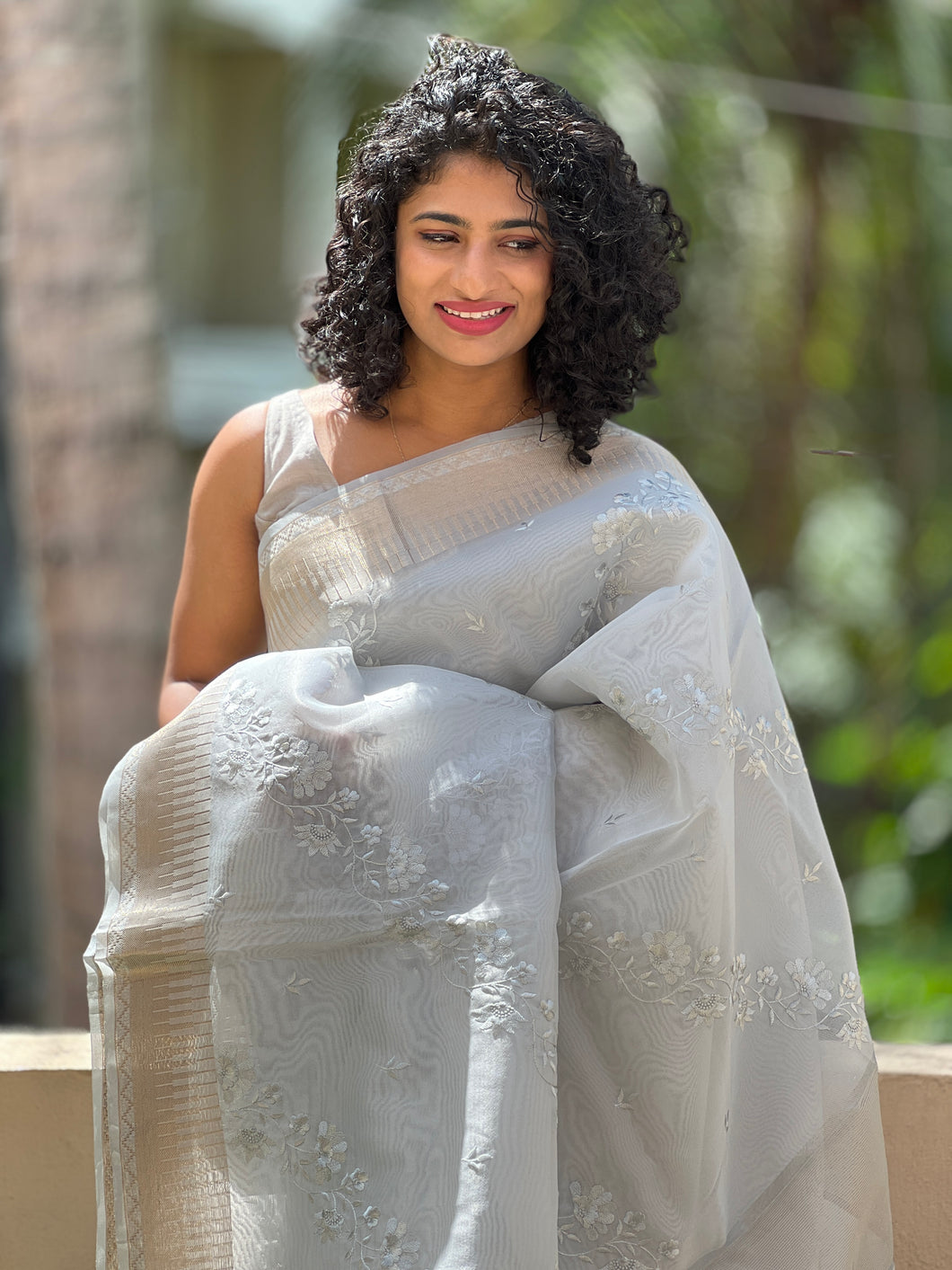 Peach Organza Saree with Silver Pattu Border - Monastoor- Indian ethnical  dress collections with more than 1500+ fashionable indian traditional  dresses and ethnical jewelleries.