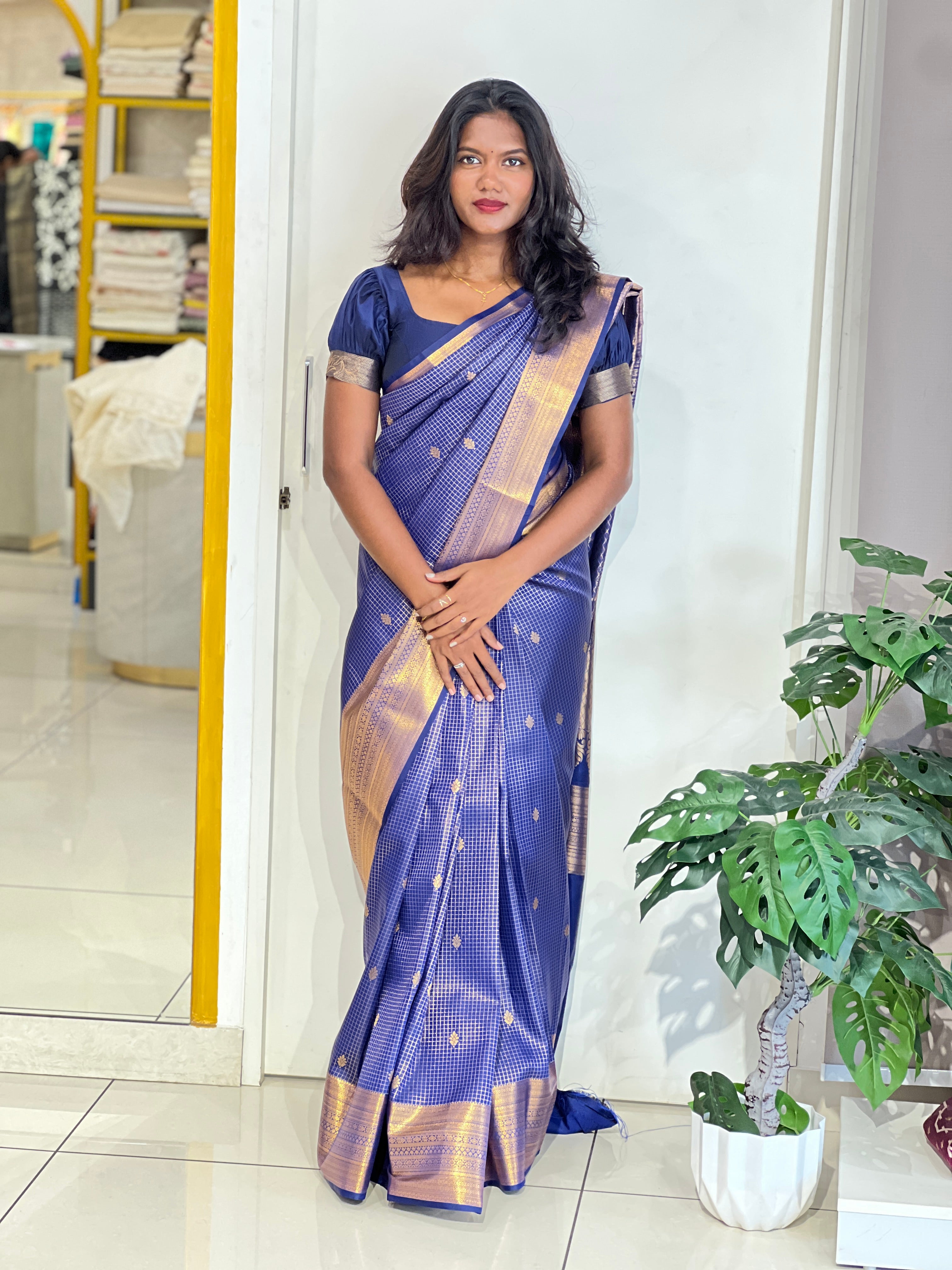 Check Patterned Soft Silk Saree | RVS337
