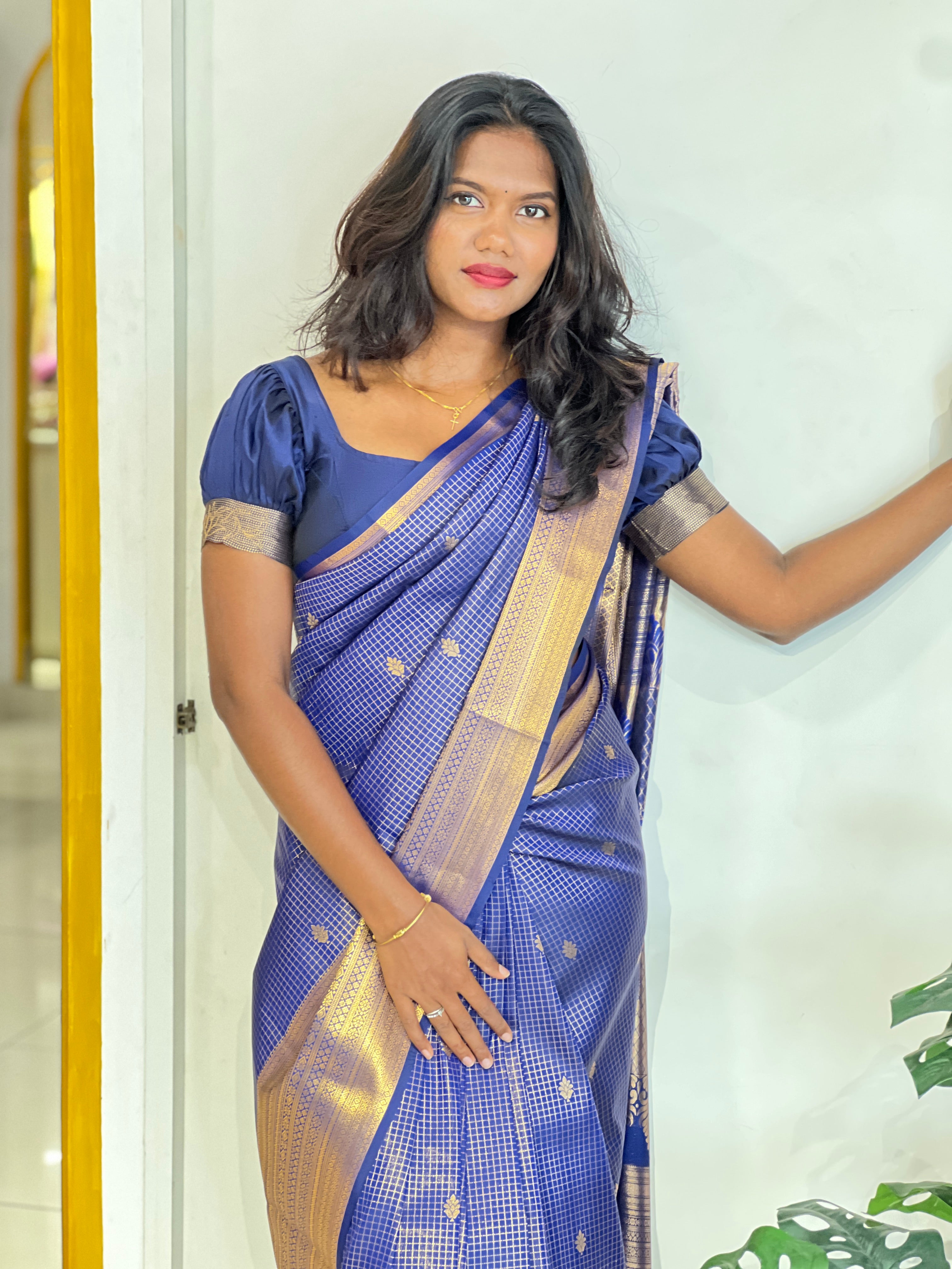Check Patterned Soft Silk Saree | RVS337