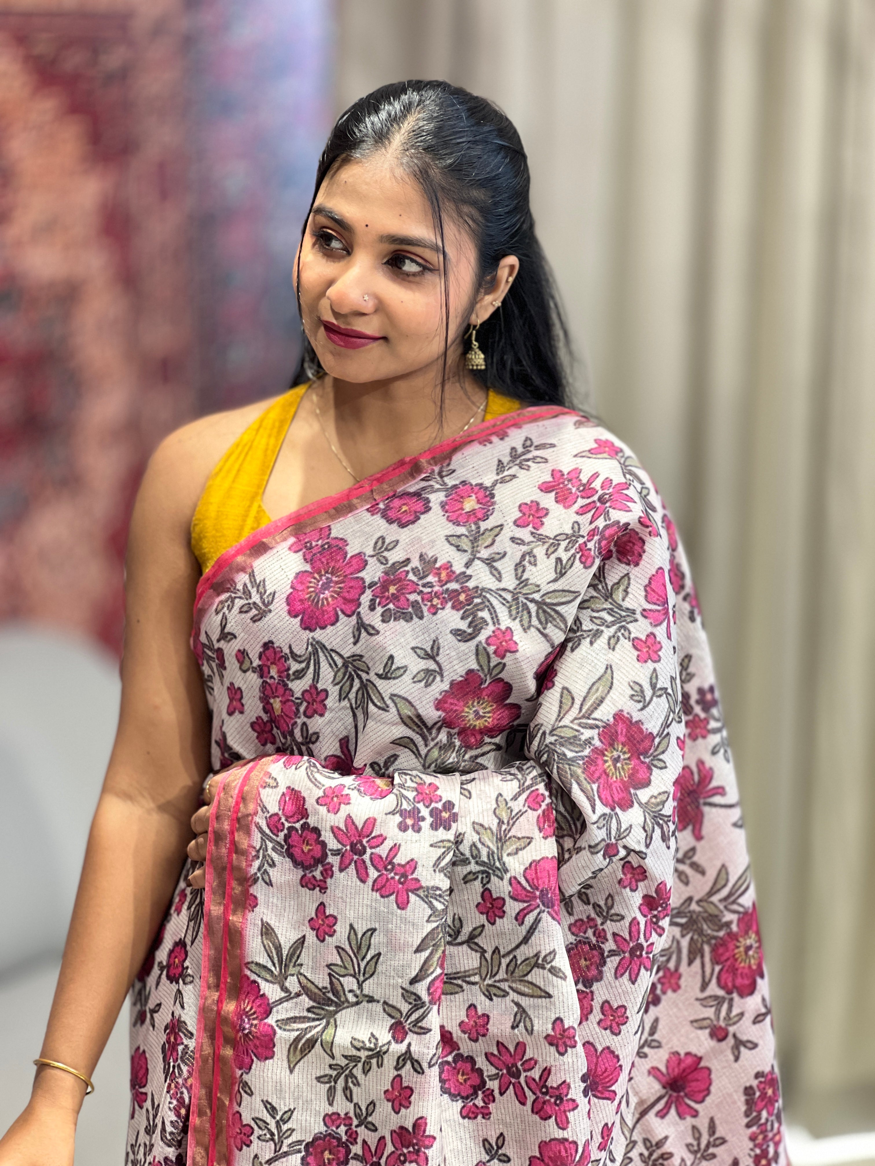 Floral Print With Zari Detailed Tussar Saree | HS1282