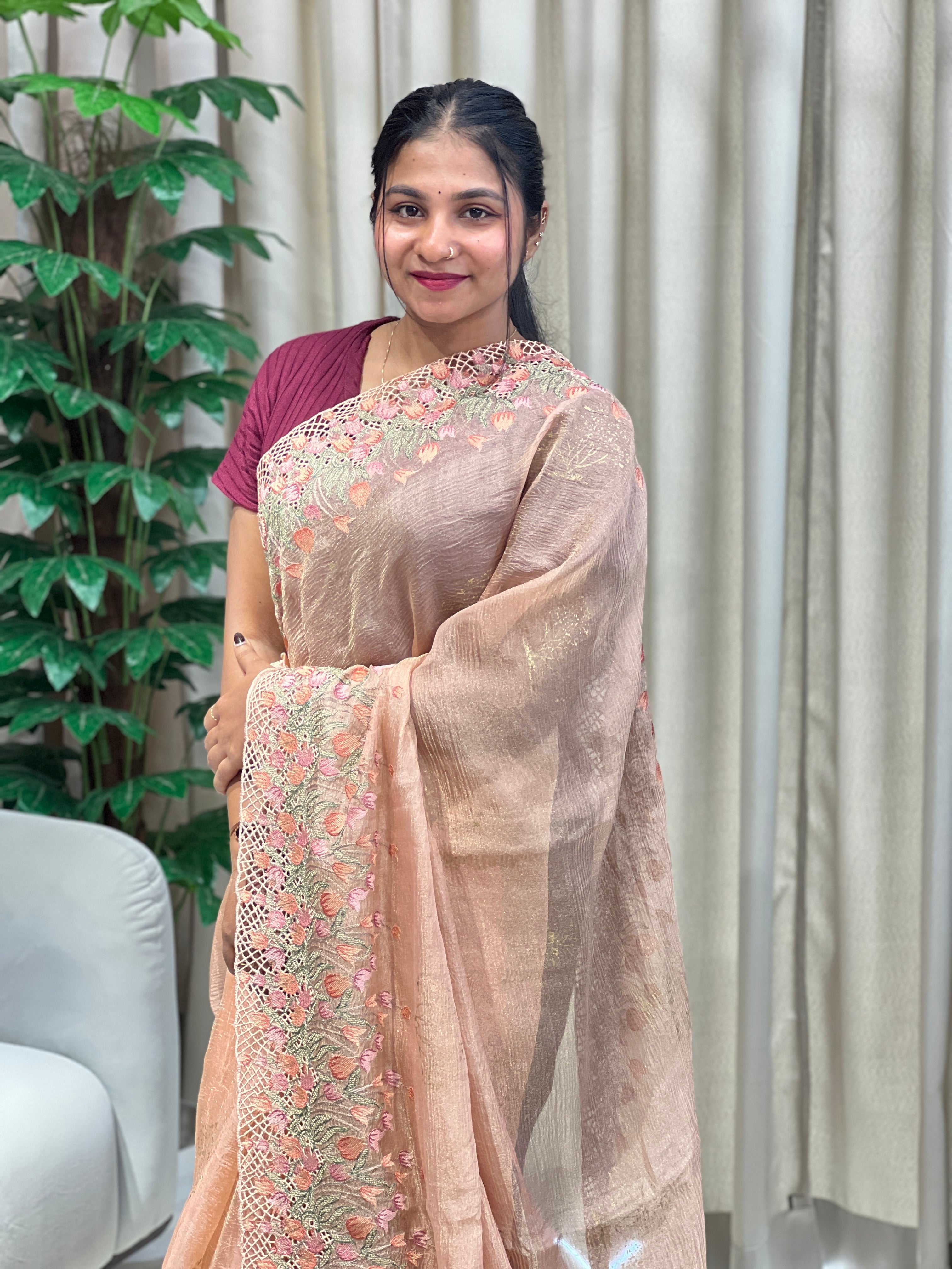 Cutwork Detailed Crushed Shimmer Organza Saree | RGD982R