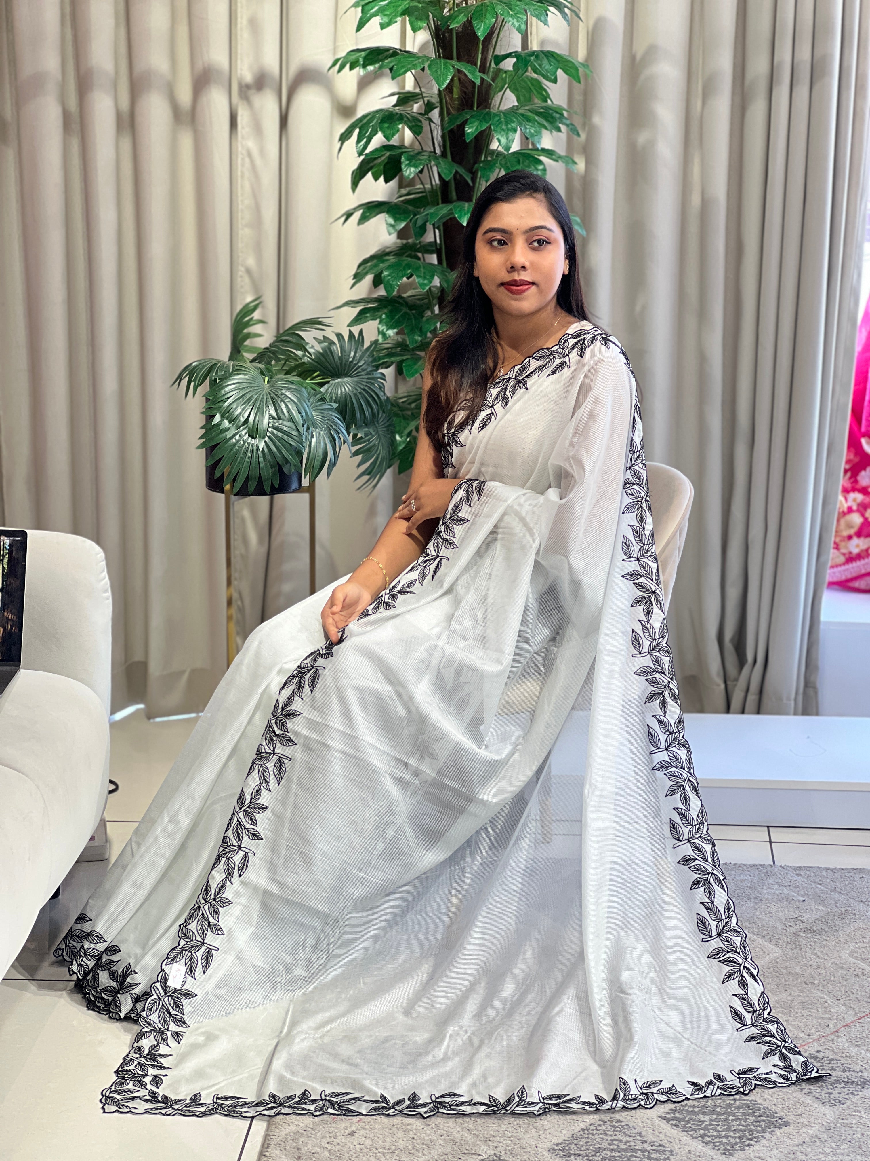 Embroidered Floral Border Design Supernet Kota | SS1485