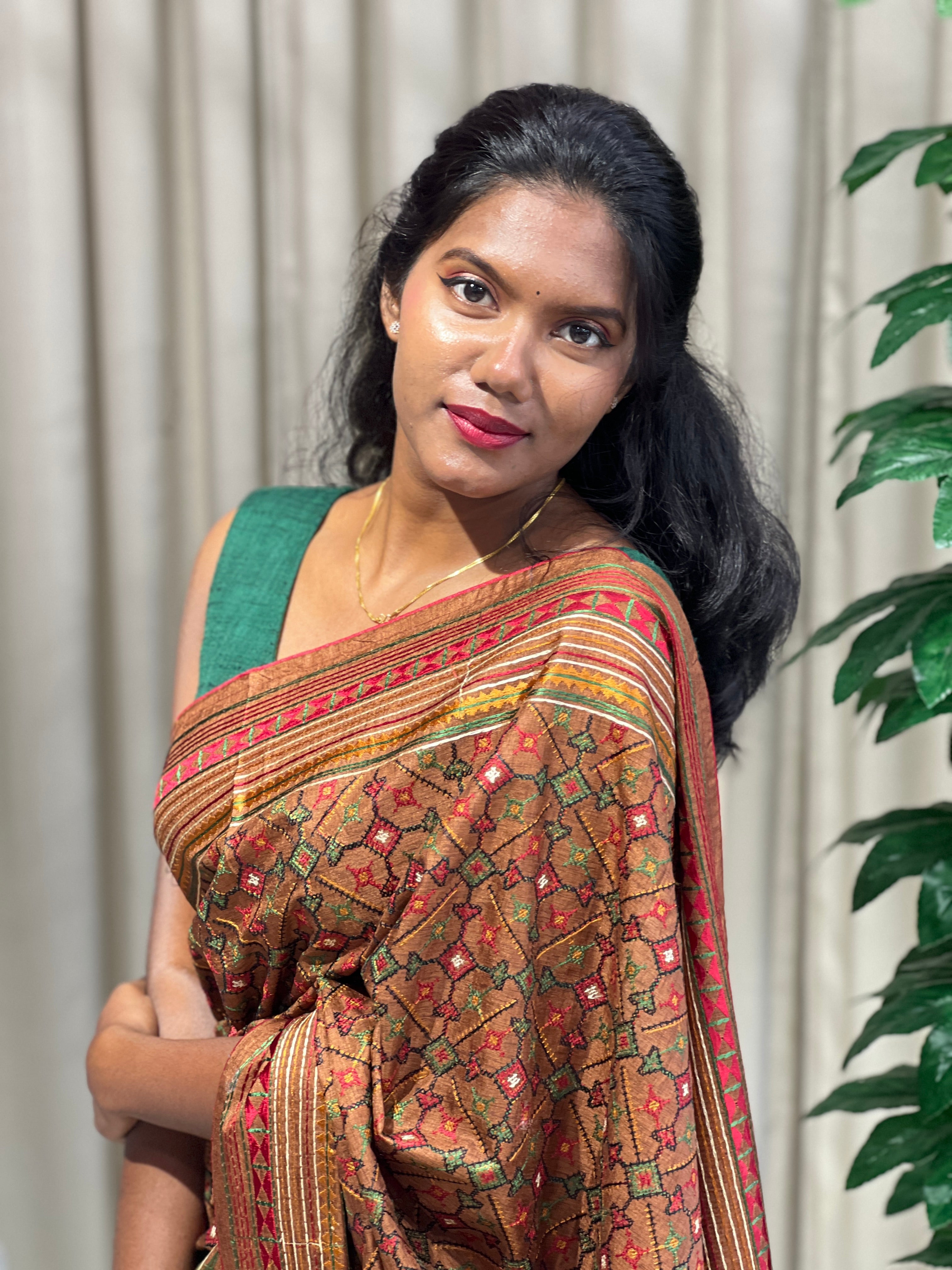 Multi-Colour Thread Embroidery Detailed Tussar Finish Saree | SUN499