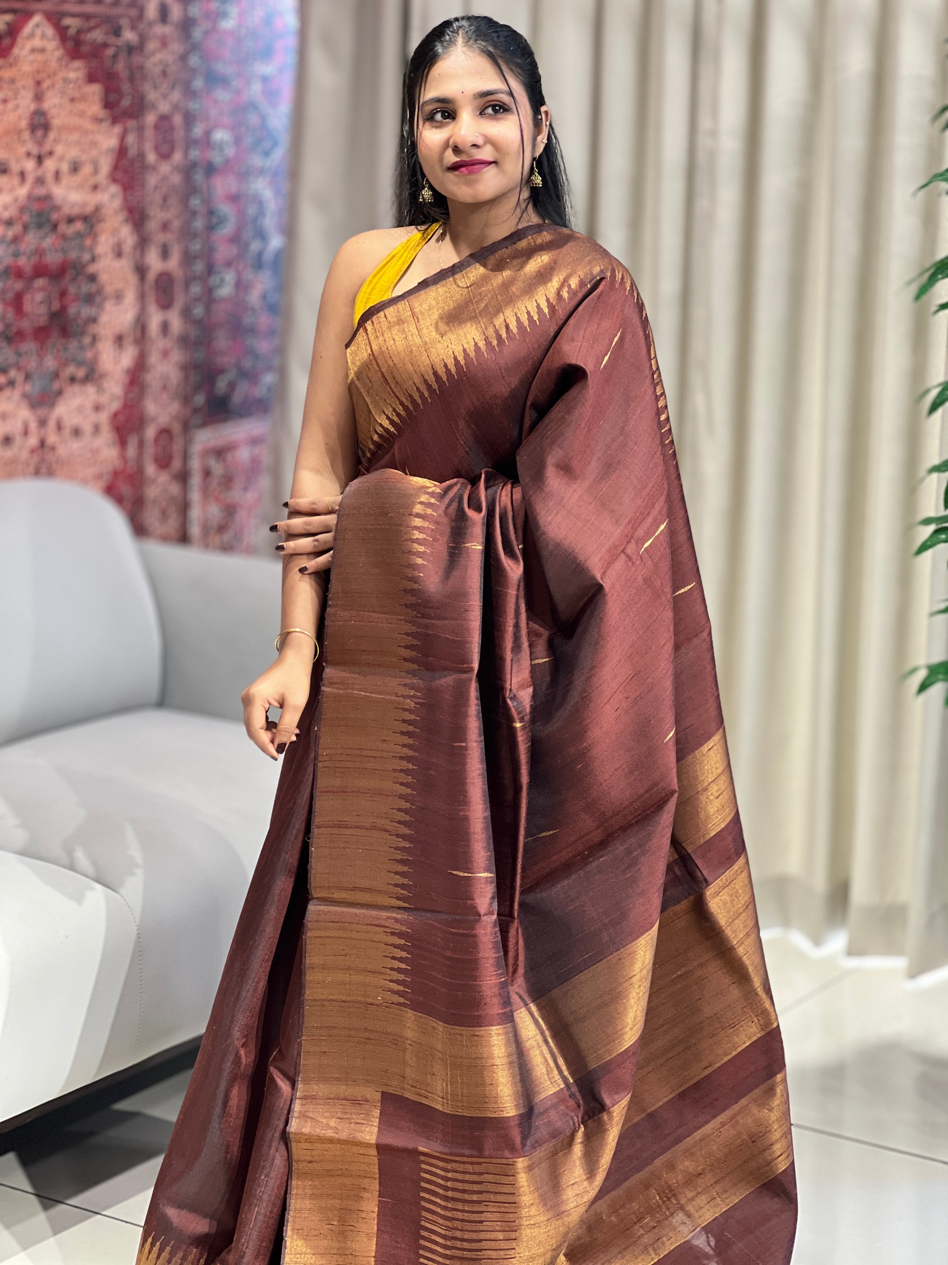 Traditional Temple Border Detailed Raw Silk Saree | HS1263