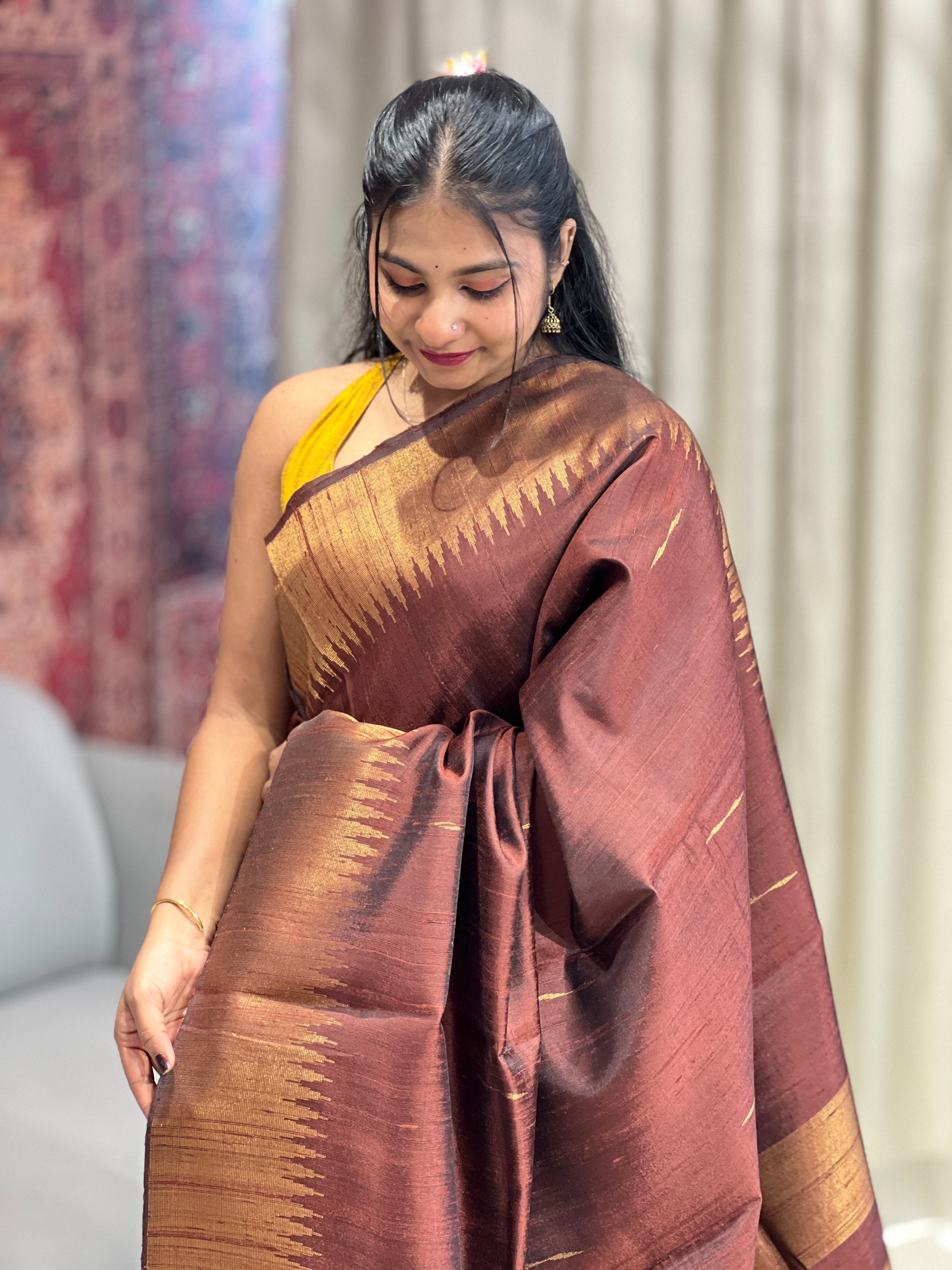 Traditional Temple Border Detailed Raw Silk Saree | HS1263