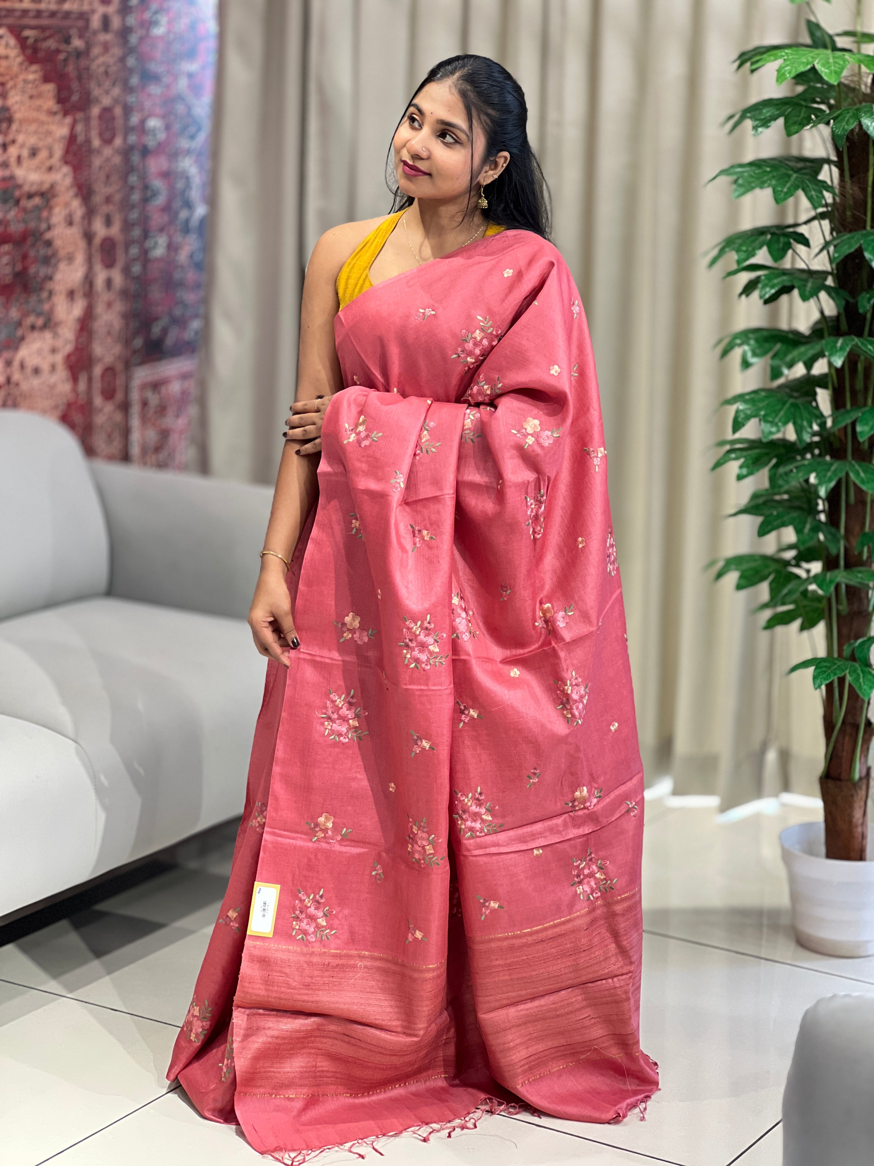 Floral Embroidery Detailed Tussar Saree | HS1301