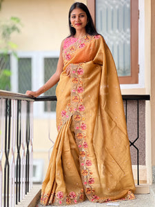 Cutwork Patterned Crushed Tissue Organza Saree | SBP308