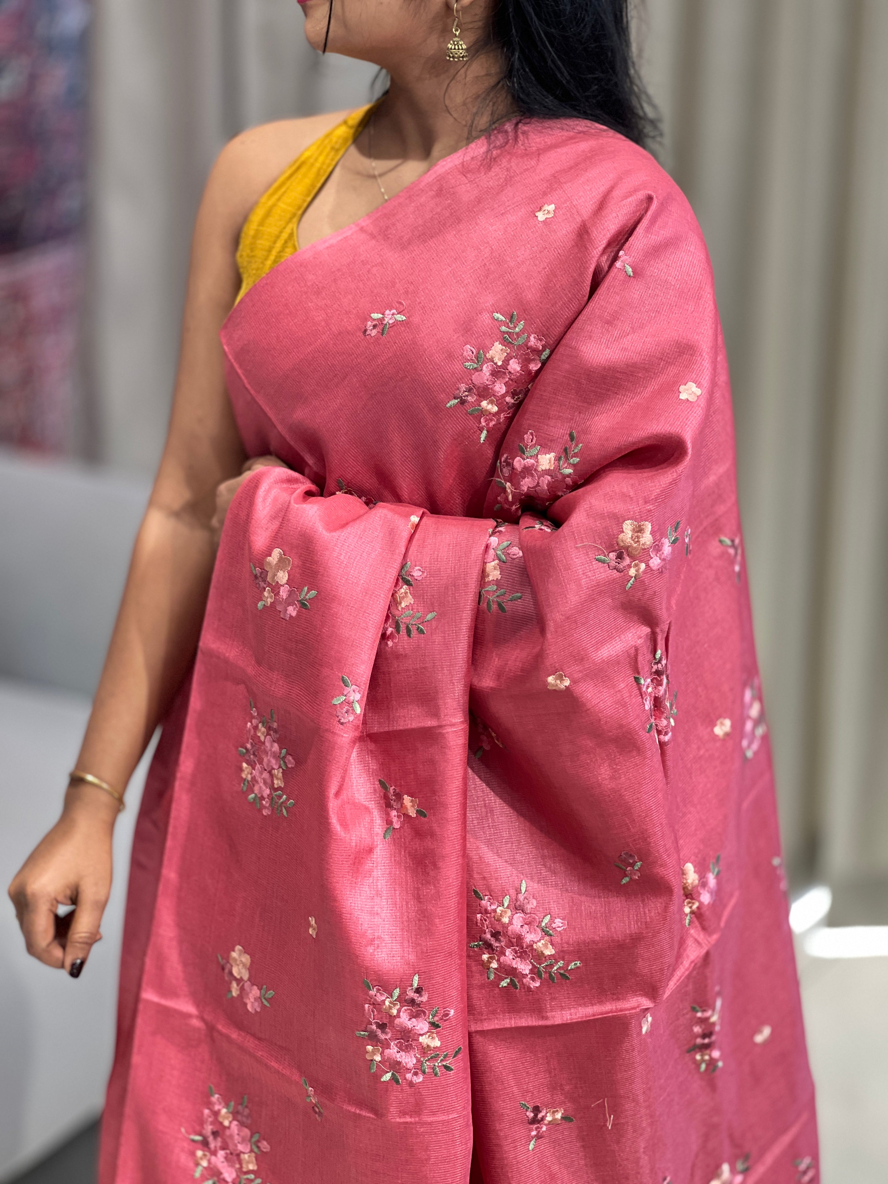 Floral Embroidery Detailed Tussar Saree | HS1301