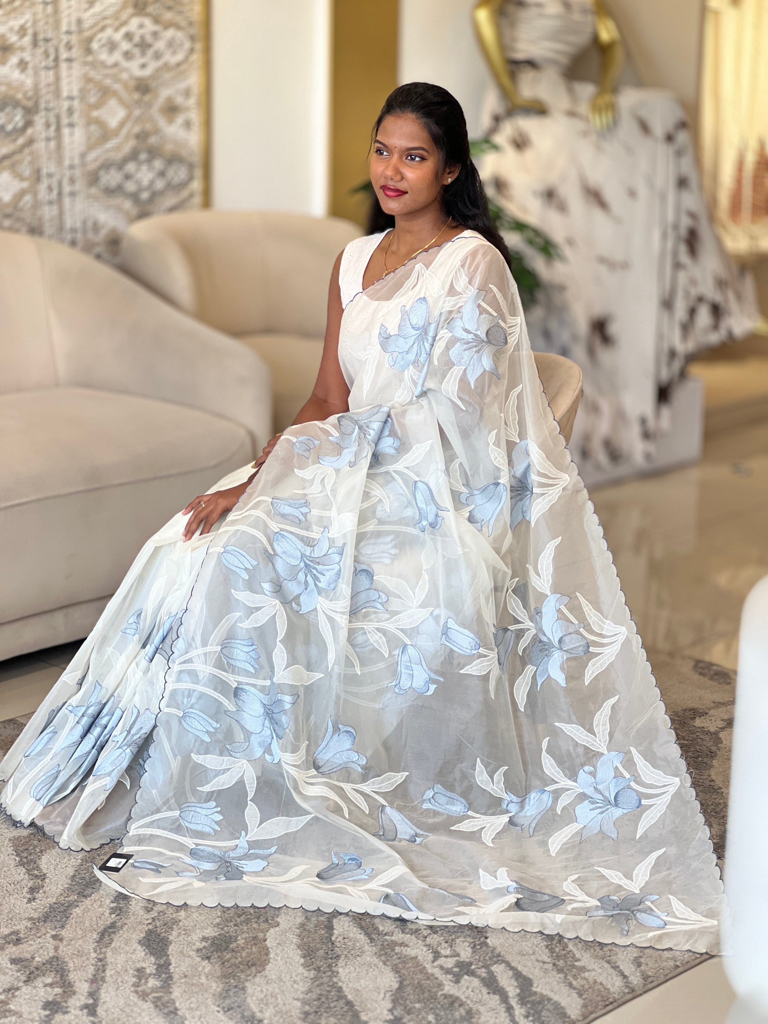 Applique Work & Embroidery Detailed Organza Saree | MM162