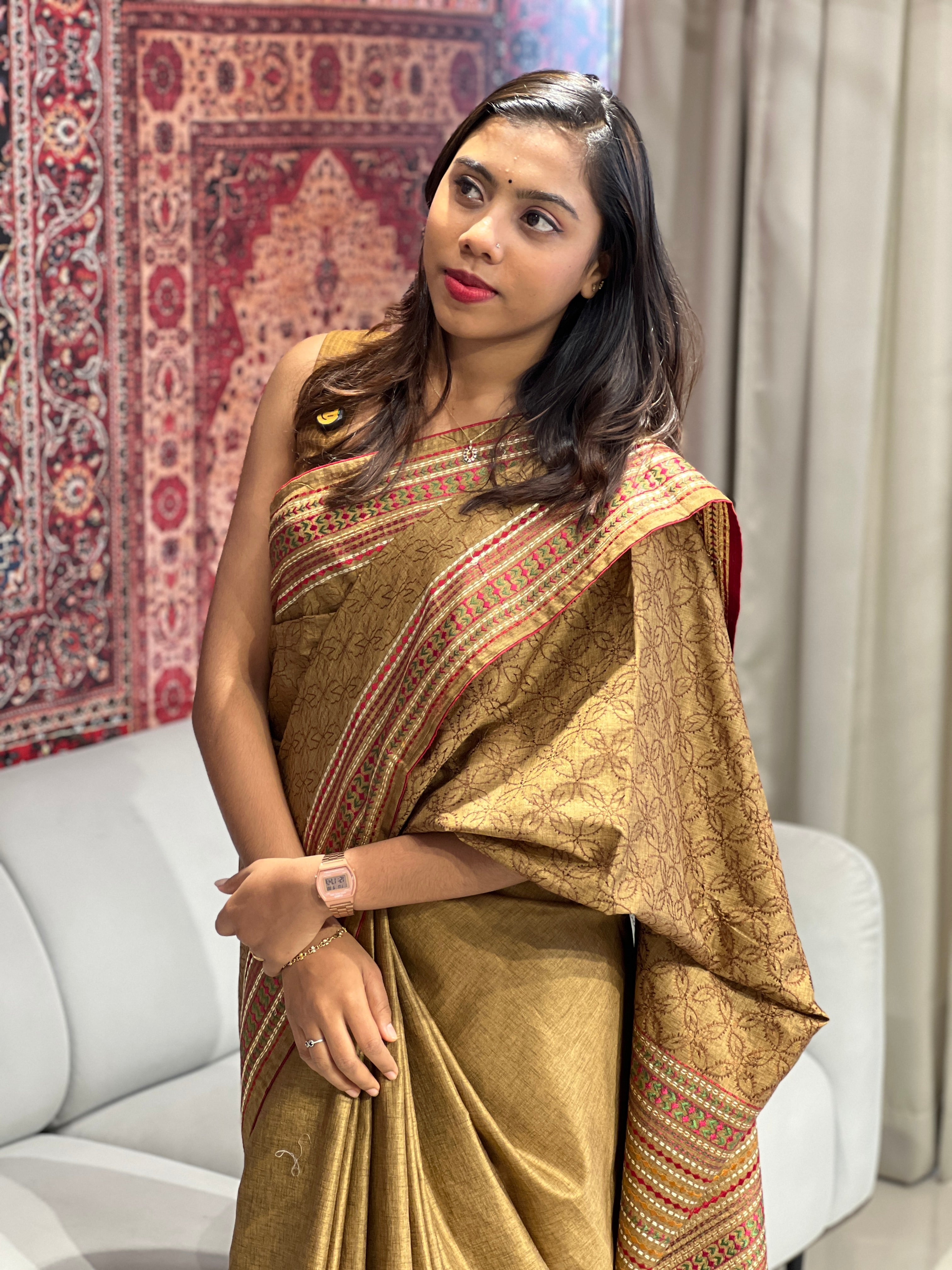 Machine Embroidery Detailed Semi Silk Saree  | SUN465