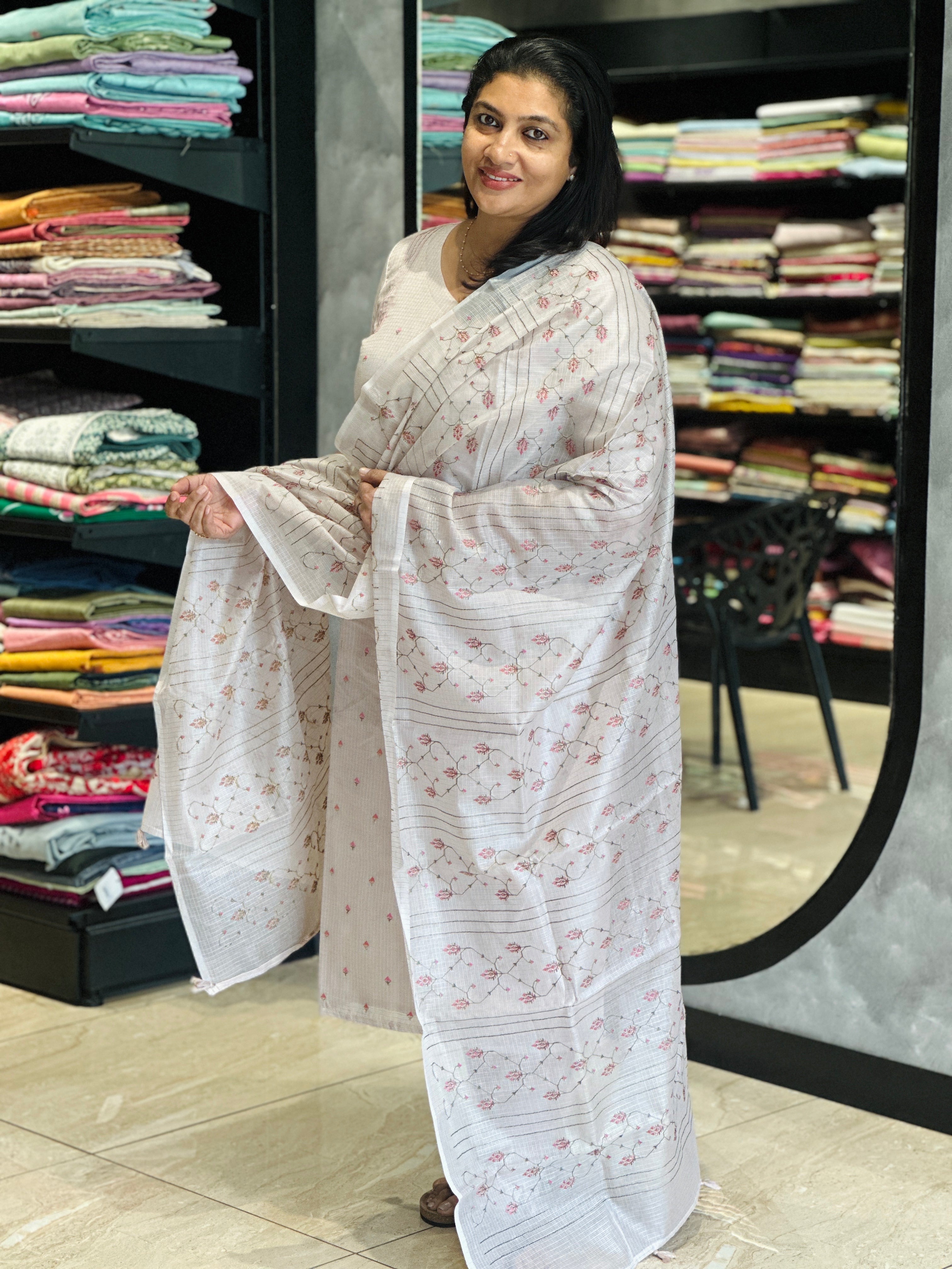 Floral Embroidered Silky Kota Unstitched Salwar Set | MR357