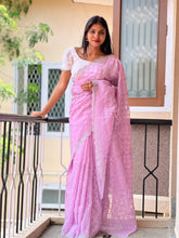 Machine Embroidery Crushed Organza Saree | SBP318