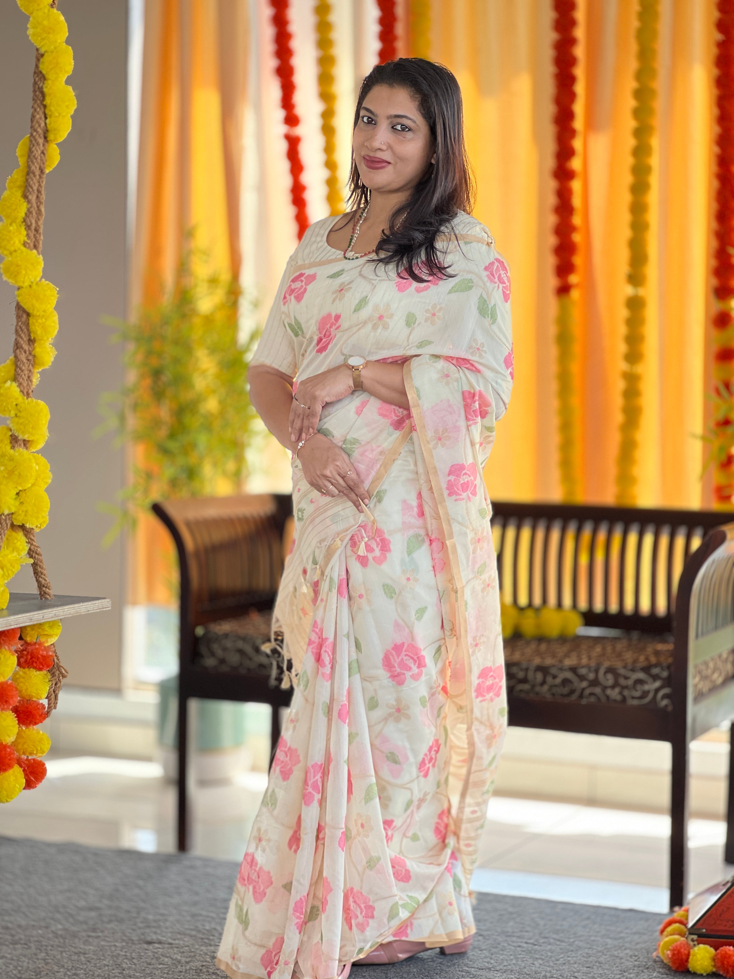 Jamdani Weaved  Chanderi Finish Saree | SSN194